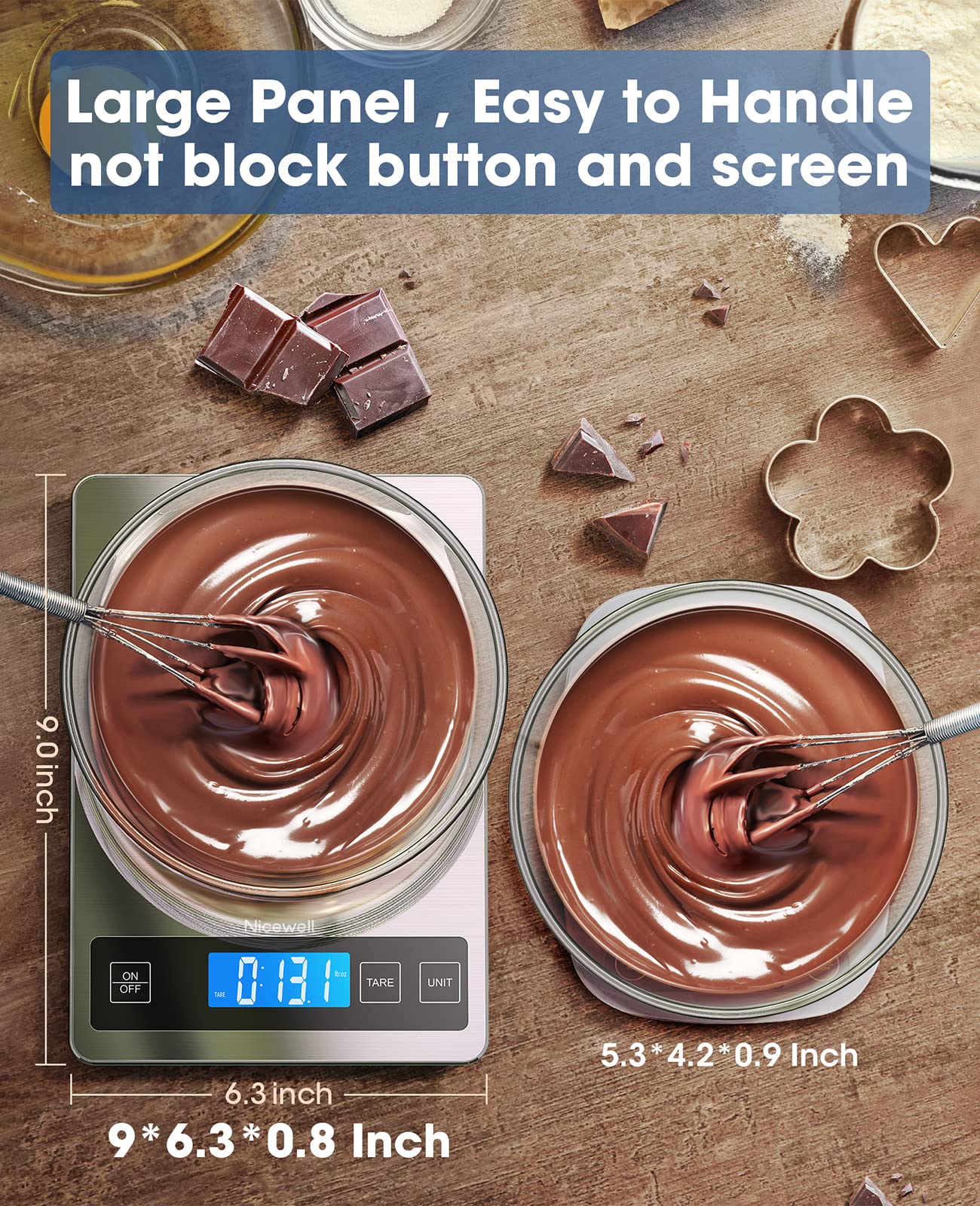 Nicewell Food Scale, 22lb Digital Kitchen Scale Weight Grams and oz for Cooking Baking, 1g/0.1oz Precise Graduation, Stainless Steel and Tempered Glass