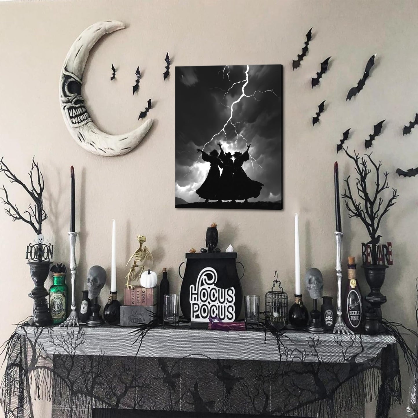 Framed Dark Gothic Canvas Wall Art Set of 3, Creepy Witchy Halloween Wall Decor Paintings, Crow and Skull Goth Aesthetic Posters Prints for Living Room Bedroom Bathroom Home Decor 12x16In