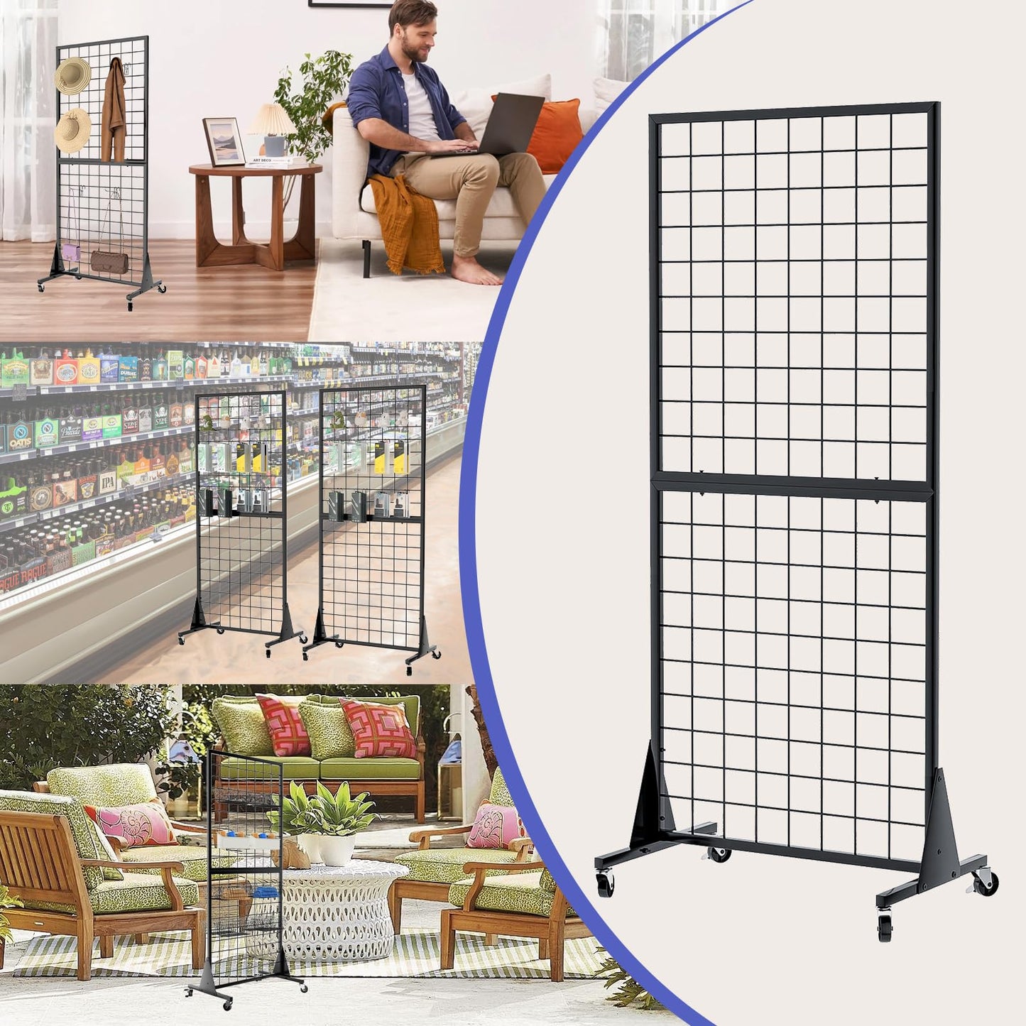 DEYEGELEA 2-Pack 2'x5.5' Ft Gridwall Panel Display Stands 2'x5.5' Ft, Heavy Duty Floor Standing Retail Display Rack with Triangle Base for Retail Art Show