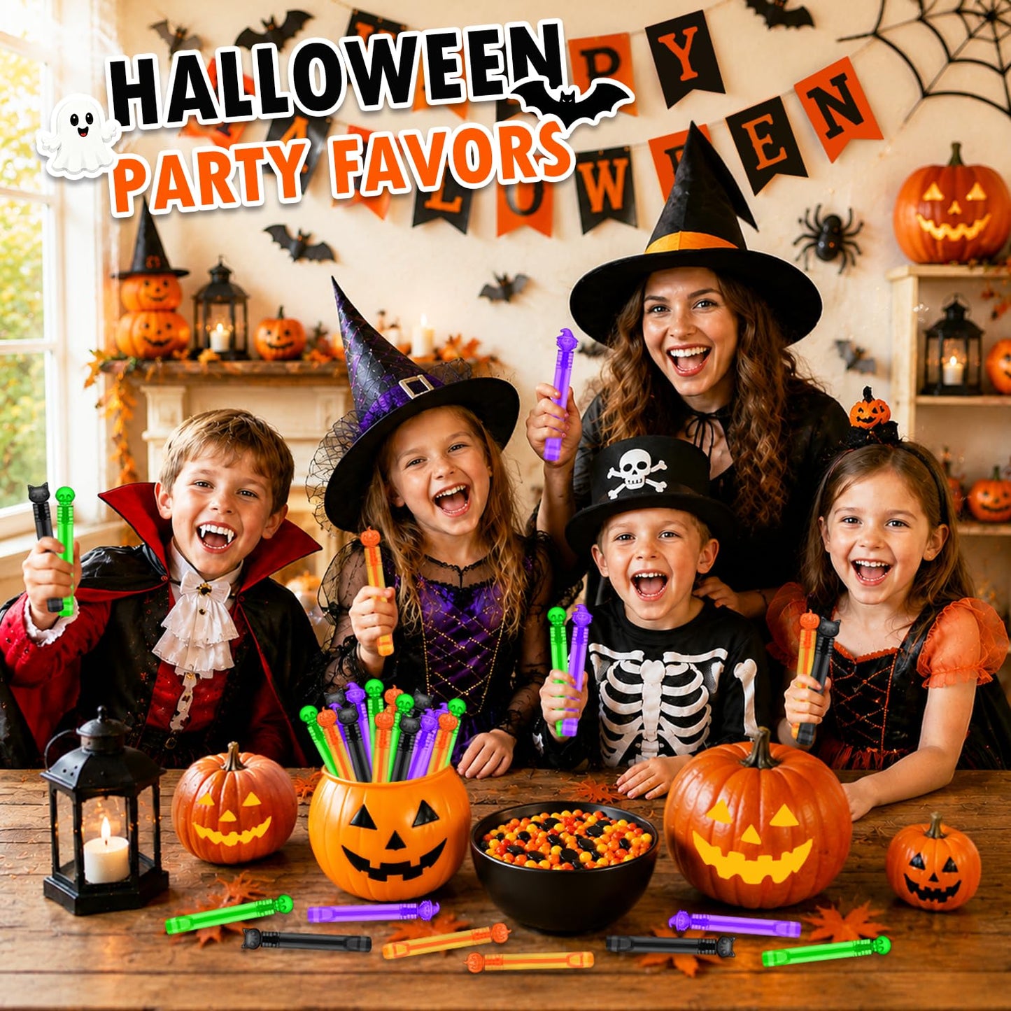 Bulk Halloween Giveaways Handouts Prizes for Kids 100 PCS, Mini Bubble Wands for Toddlers, Bulk Small Halloween Toys Gifts Party Favors Goody Bag Stuffers Fillers Items for Pinata Birthday Classroom