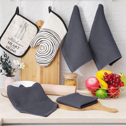 Homaxy 100% Cotton Dish Cloths - Ultra Soft, Absorbent & Quick Drying | 12-Pack, Dark Grey, 12 x 12 Inches
