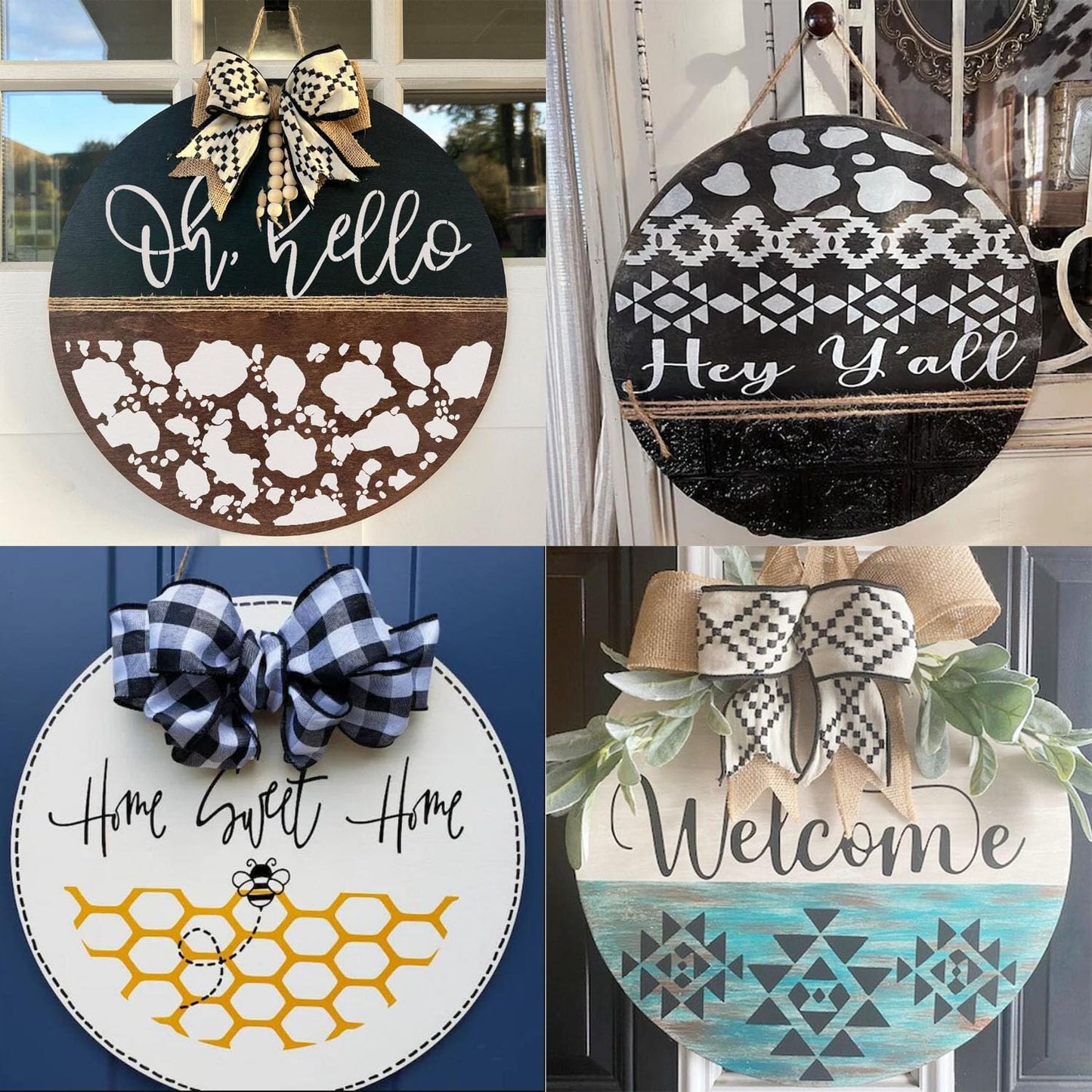 Welcome Stencils for Painting on Wood 12” Welcome Stencil for Wood Sign Hello Doormat Stencils Templates for Door Hanger Door Mat Fabrics