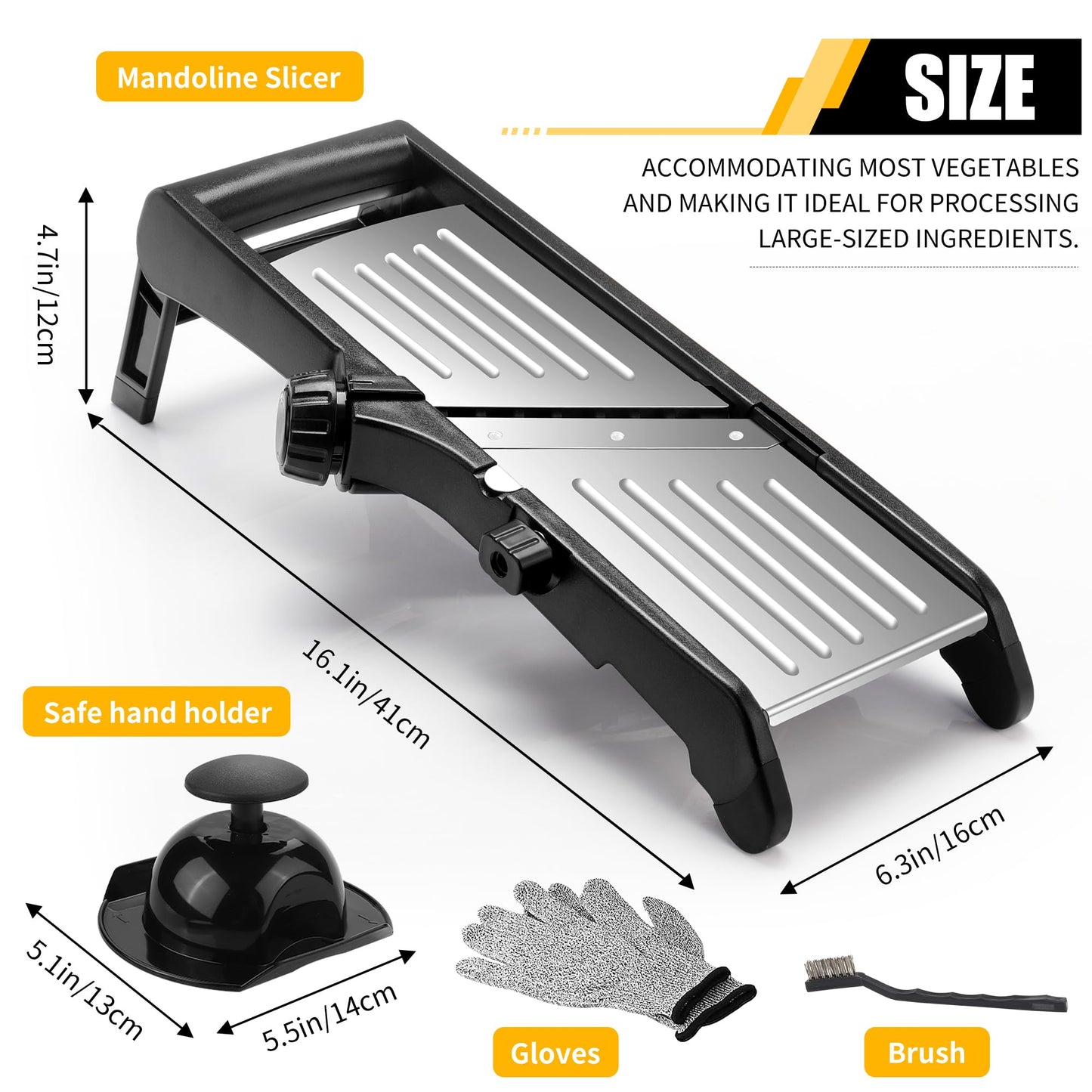 Mandoline Food slicer for kitchen, Adjustable Stainless Steel Mandoline Vegetable slicer, Food slicer Onion Potato Chip French Fry, 7 in-1 Adjustable Blade, Including 1 Pair of Gloves