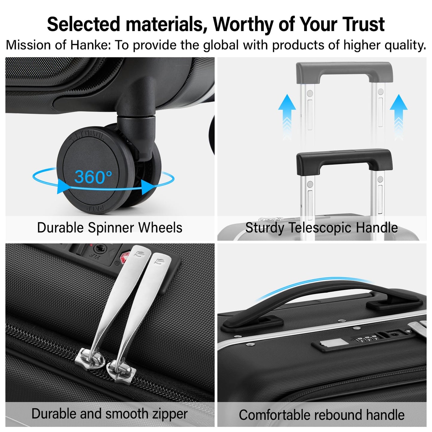 Hanke 28 Inch Checked Luggage with Cup Holder and USB Ports, Top Opening Hard Shell Suitcase with Wheels, Aluminum Frame Large Trunk Luggage with Foldable Divider & TSA Lock for Travel, Jet Black