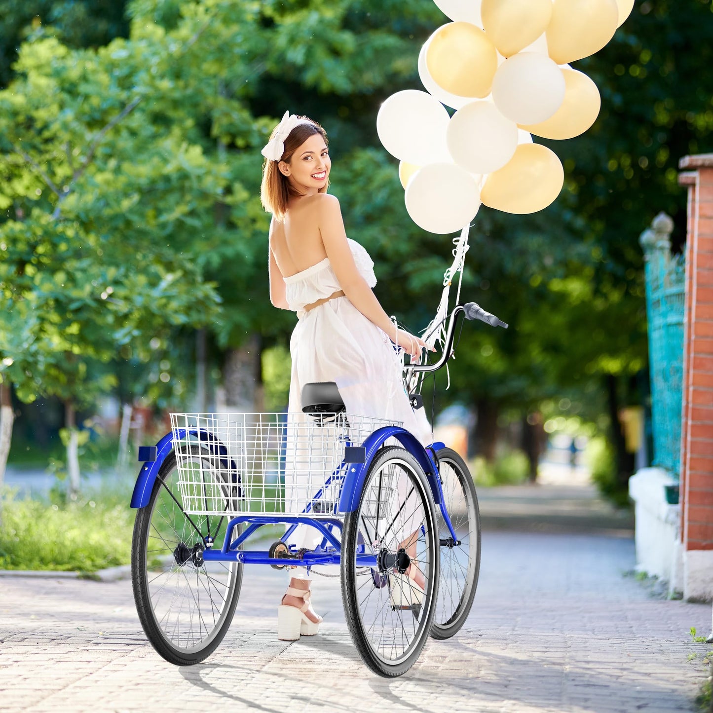 MarKnig Single Speed Adult Tricycle, 3 Wheel Bikes with Large Basket, Cruiser Bike for Women/Men/Seniors, Adult Trike for Outdoor/Shopping/Recreation/Picnic(26Inch Blue)