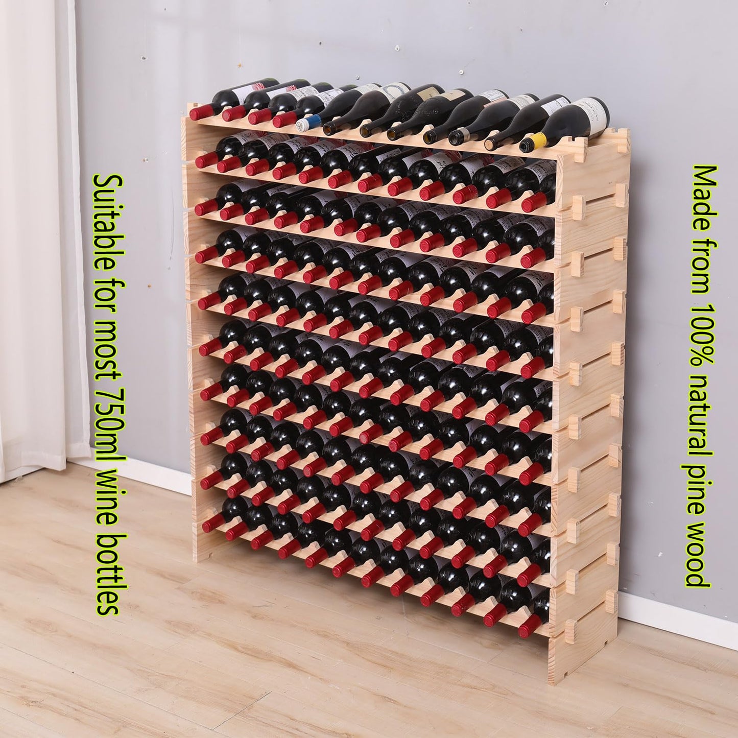 fdjamy Wine Rack freestanding Floor Cabinet 144bottle Wood Stackable Storage Modular Wine Holder Display Shelves 