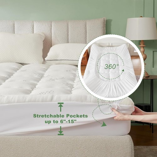 BEDLORE Full Size Mattress Topper - Thick Bamboo Viscose Pillow Top for 6-15 Inch Mattresses | Breathable Comfort & Back Pain Relief