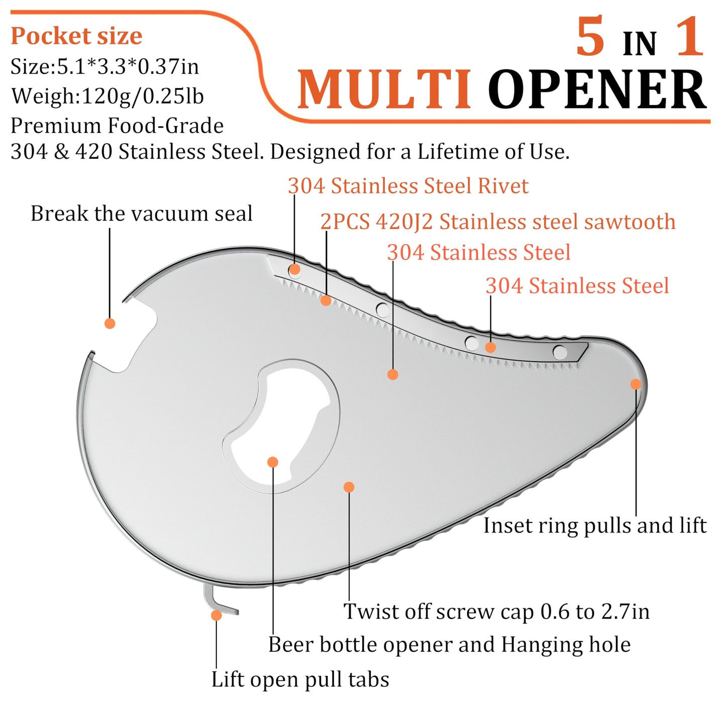 Uinxan Jar Bottle Can Opener for Seniors Arthritis Weak Hands-Easy Twist Off Small Caps (0.6"-2.7"), Pop Top & Pull Tab Seals,Patent Unique Portable Multifunction Gadget for Elderly/Women/Men (Silver)