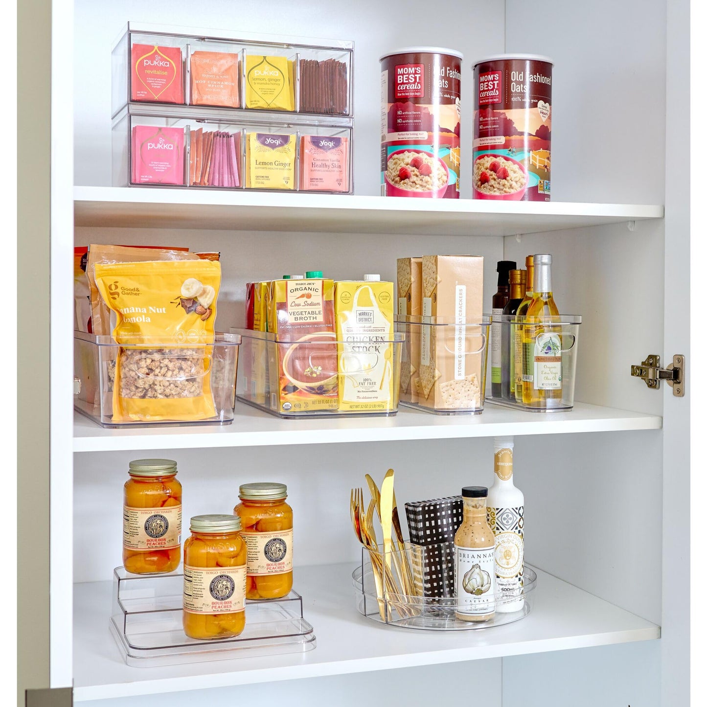 iDesign XL Tea Bag Organizer for Counter, 4-Section Clear Stackable Tea Storage Drawer for Cabinet