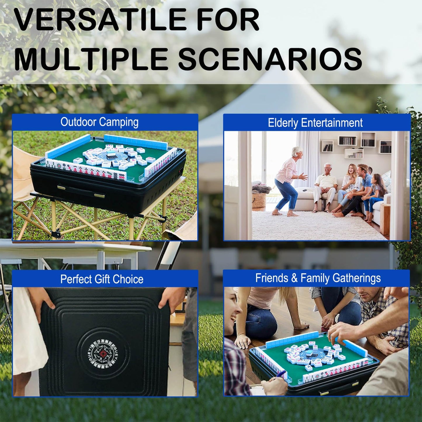 Automatic Mahjong Table, Portable Mahjong Table with 152 Magnetic Tiles incl. Joker Tiles, for Outdoor & Home Fun, Compatible with both Chinese and American Mahjong, Suitable for Mahjong Enthusiasts