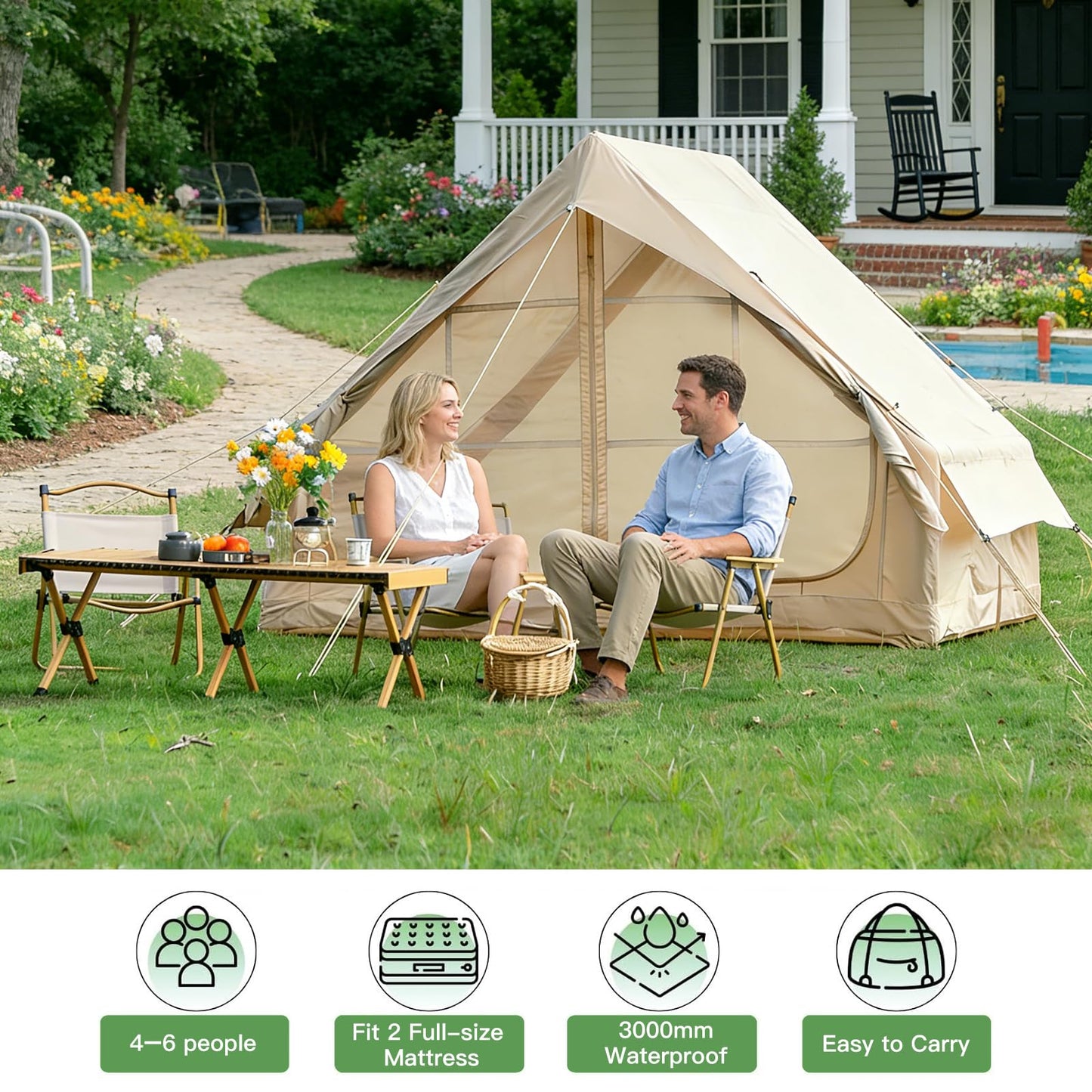 Inflatable Tent, 2-6 Person Glamping Camping Tent, 300D Oxford Waterproof UV Protection Windproof 60s Setup, Large Outdoor Sun Shelter with Air Pump & Storage Bag for Picnicking, Beach, Park, Festival
