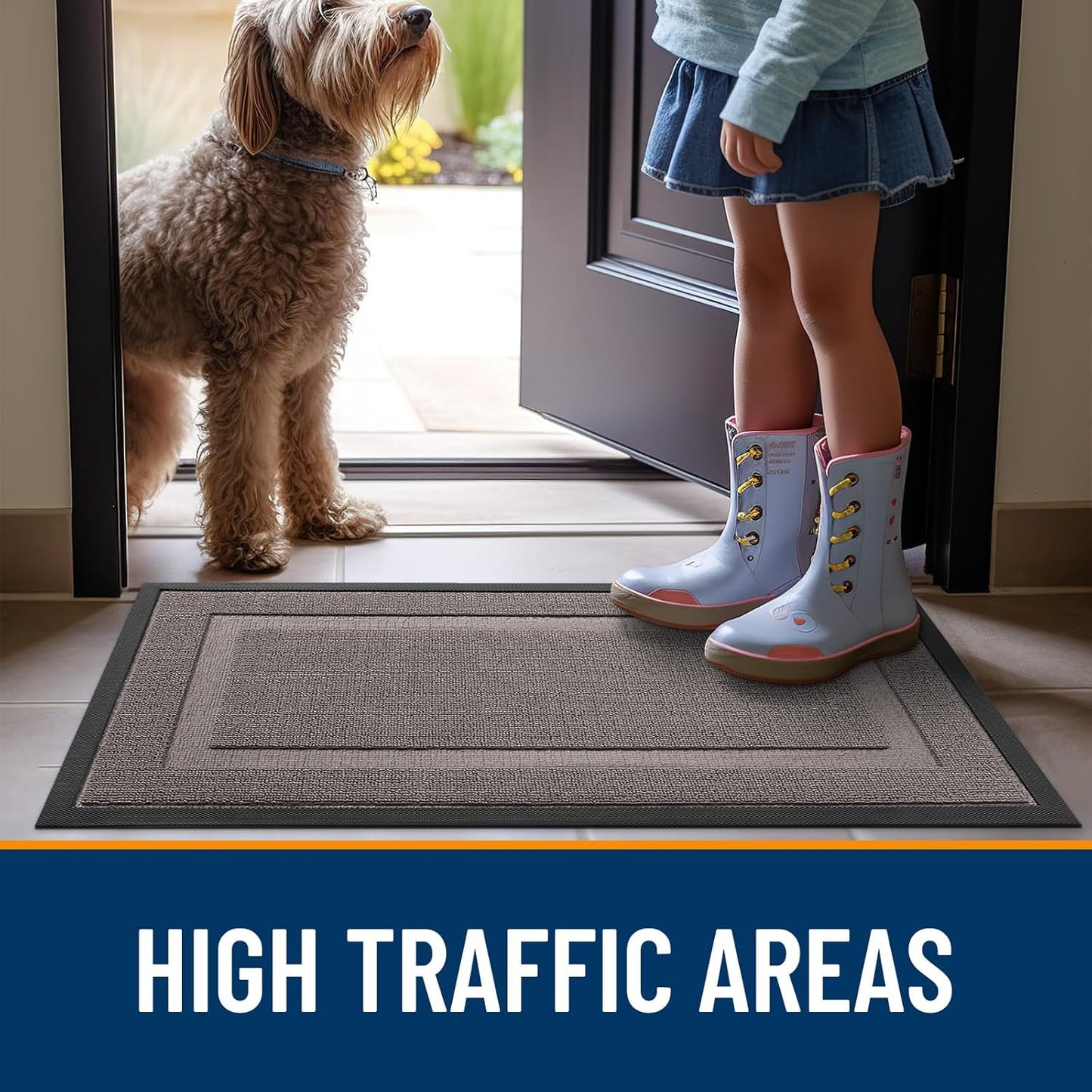 OLANLY Waterproof Front Door Mat - All-Season Indoor/Outdoor Doormat, Easy Clean, 71x23, Taupe