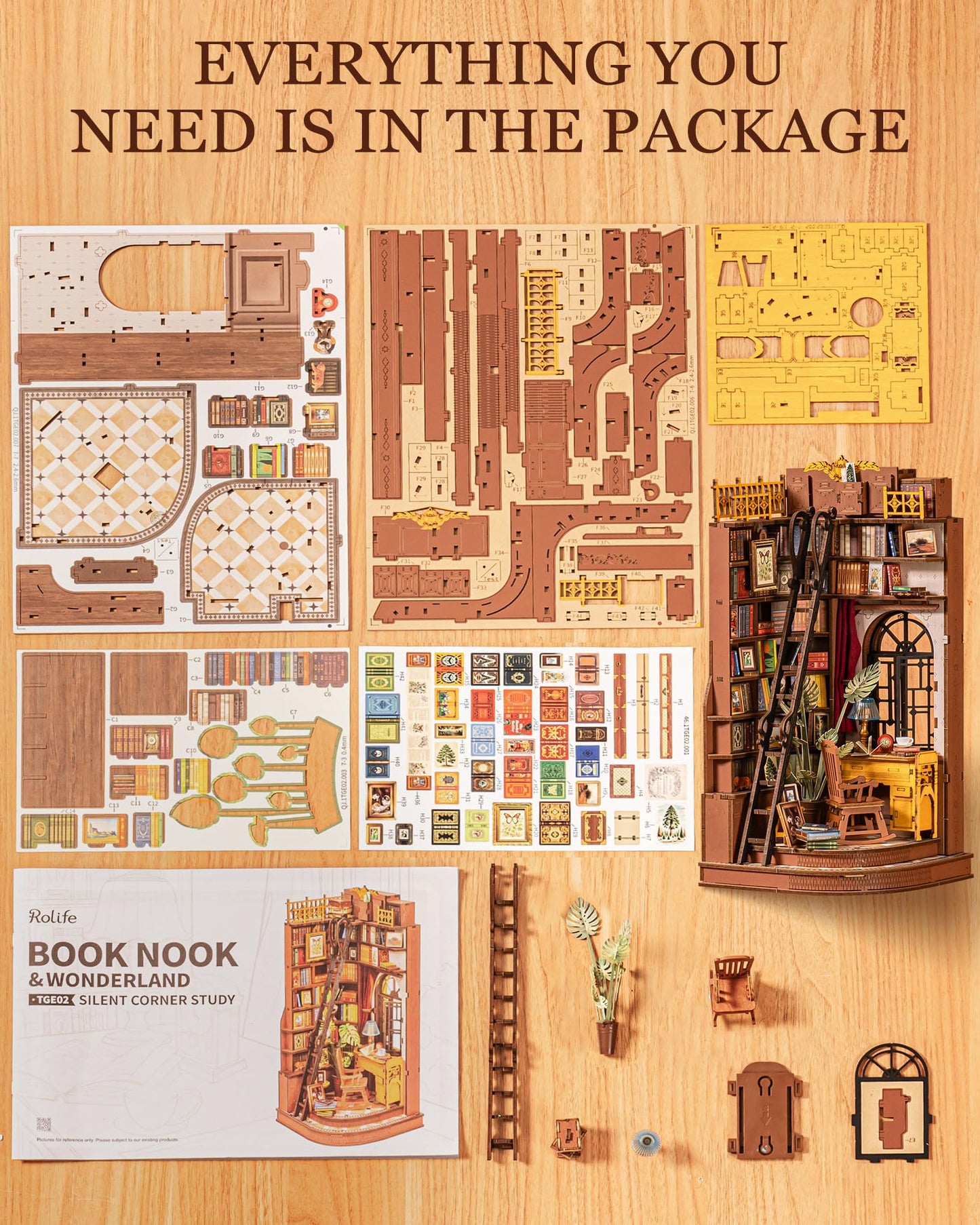 Rolife DIY Book Nook Kit Silent Corner Study, 3D Puzzles Creative British Bookend Bookshelf Decor for Adults, Tiny House Miniature Kits Model Building Kits, DIY Crafts/Gifts for Teens & Book Lovers