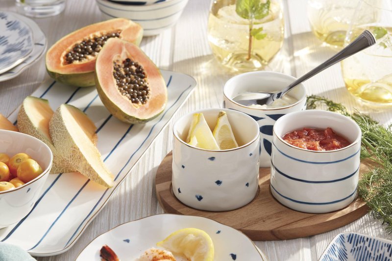 Lenox Blue Bay 4-Piece Snack Bowl & Tray Set, 2.10 LB