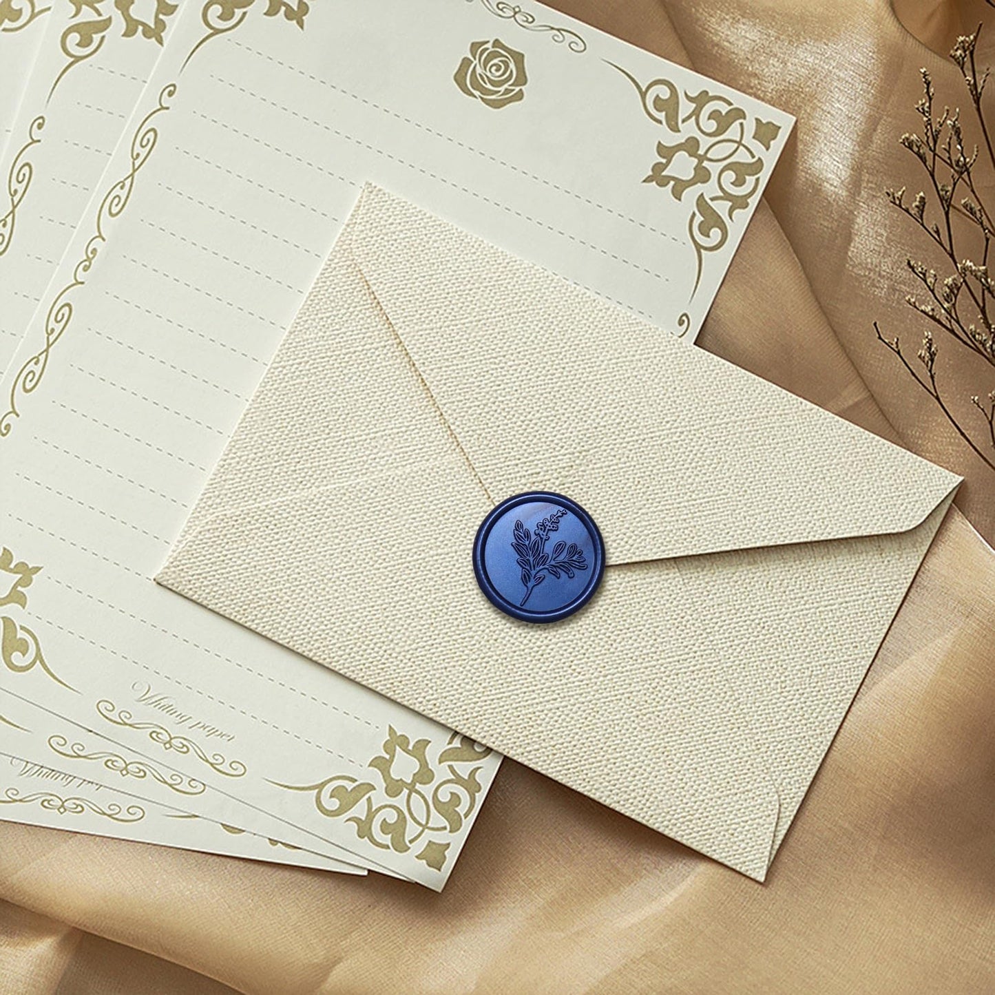 fsalisa 60pcs Wax Seal Stickers Wedding Invitation Envelope Seal Wax Stickers, Botanical Self Adhesive Seal Stickers for Christmas Invitations Cards Wine Packages Gift Wrapping (Royal Blue#-A)