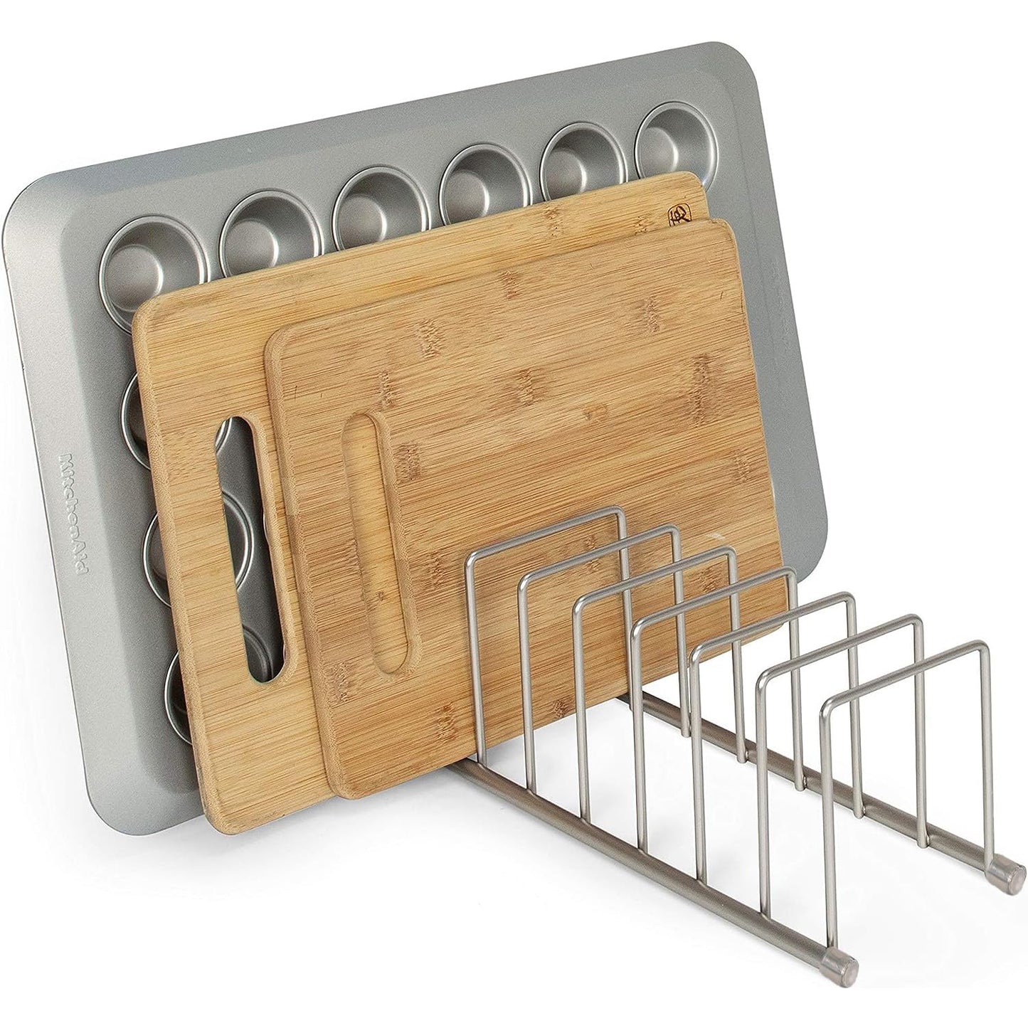 FitWell Kitchen Bakeware Organizer,Plate Racks,Rack for Plastic Lids,Cutting Boards,Cookie Sheets,Pots & Pans Holder,Compact Kitchen Storage,Cabinet Organizer