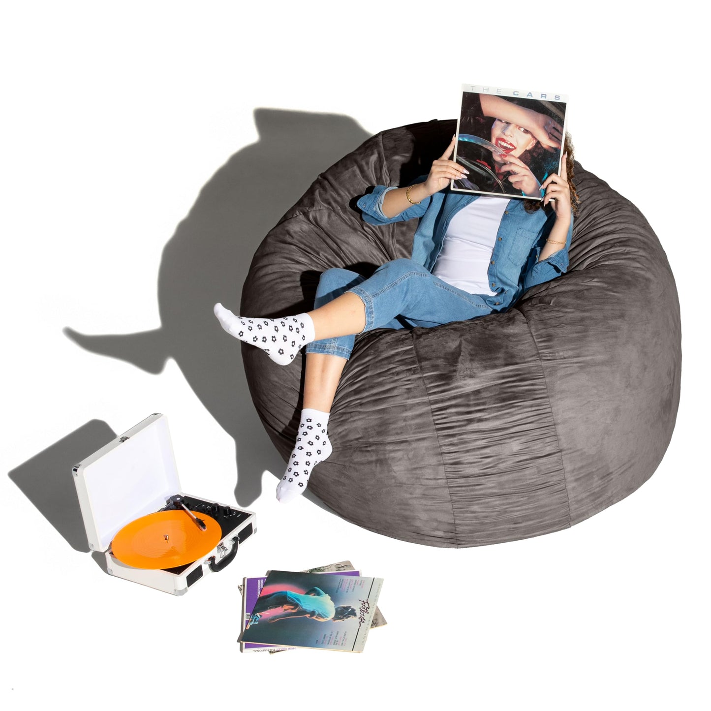 Jaxx 6 Foot Cocoon - 2-in-1 Convertible Bean Bag Bed & Large Bean Bag Chair for Adults, Charcoal