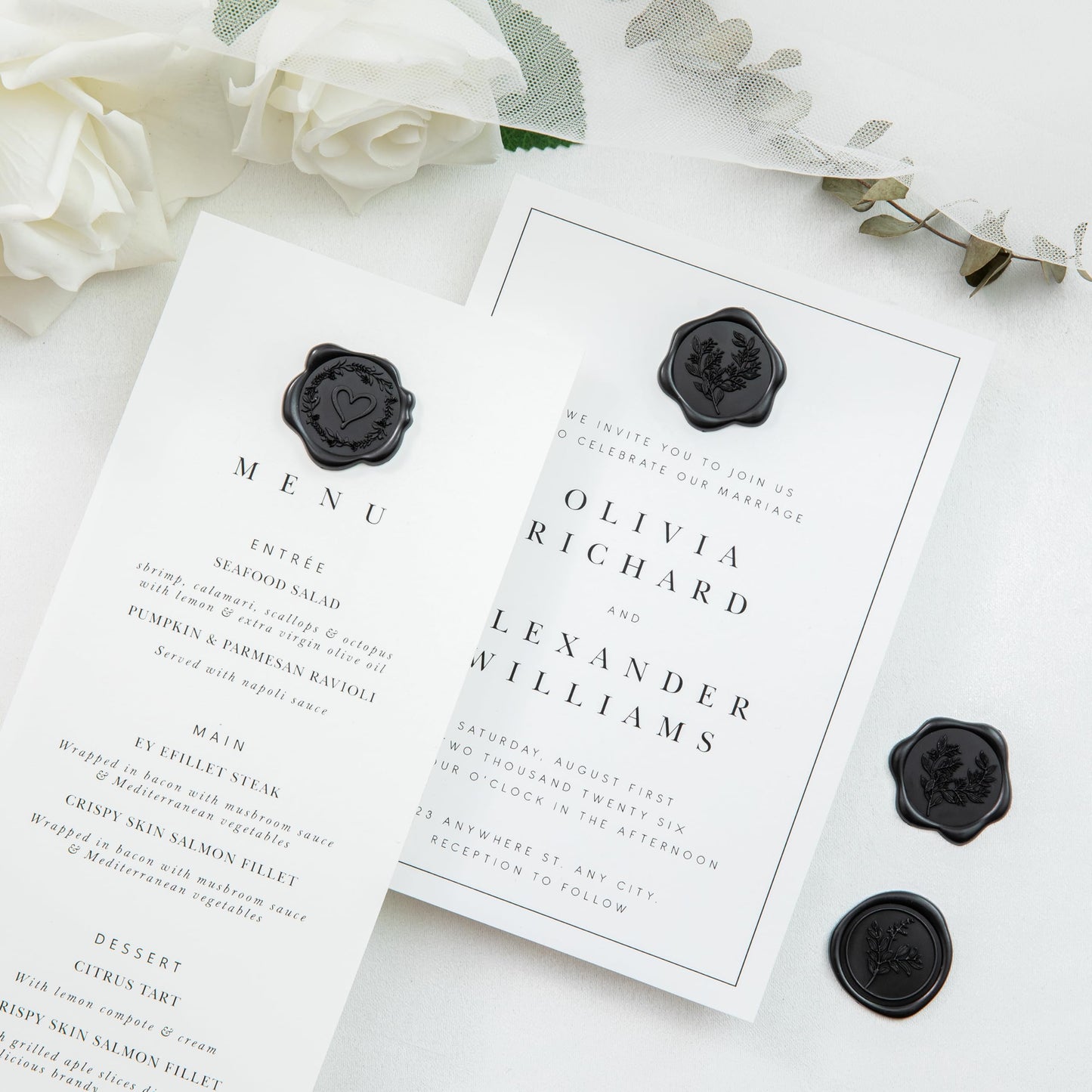 Uwilowe 60 Pcs Black Wax Seal Stickers Self-Adhesive Envelope Seals Stamp Stickers, Perfect for Wedding Invitations Seating Chart Christmas Gift Wrapping 3 Designs in 1 Pack
