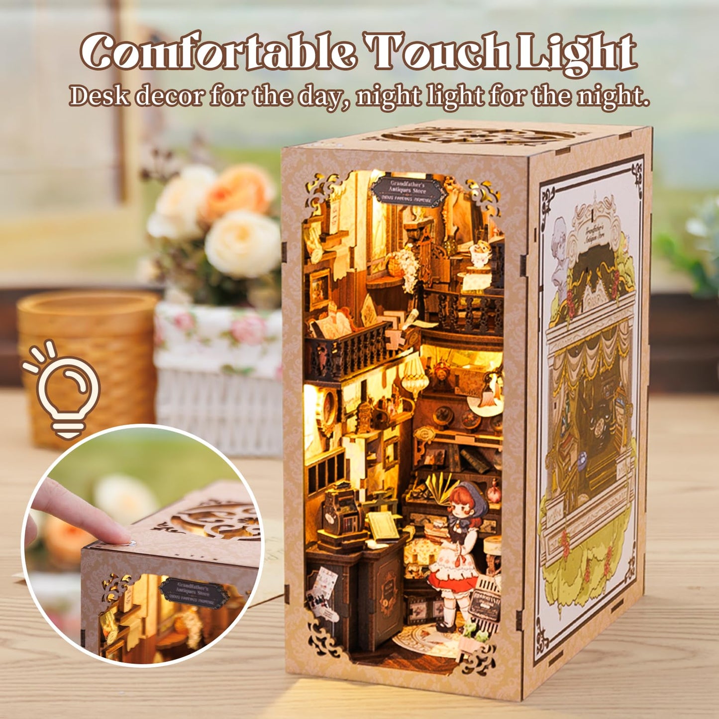 Fsolis Book Nook Kit -DIY Bookshelf Miniature Kit, Bookshelf Nook Decor Gifts for Women Book Lovers (Grandpa's Antiques Store)