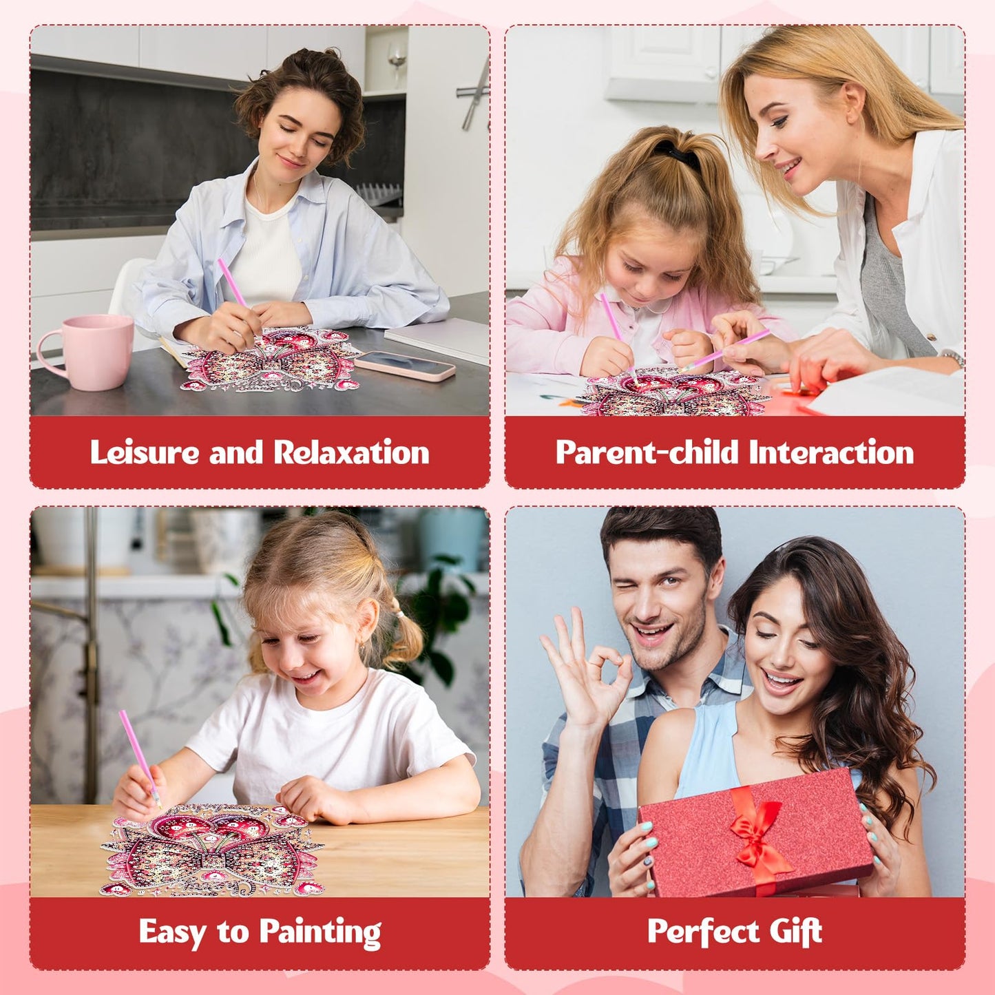 GHHKUD Cherry Bow Diamond Art Hanging Kit for Adults, DIY Double Sided Diamond Painting Hanging Valentines Kits Adults, Special Shaped Acrylic Ornaments Pendants for Window Home Garden Wall