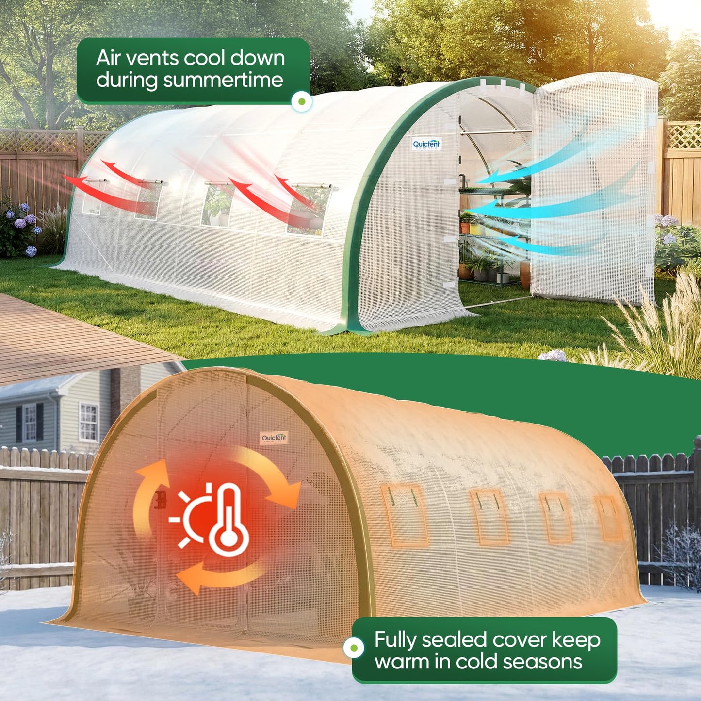 Quictent 20x10x6.6 FT Premium Greenhouse for Outdoors with 2 Door Frames, Reinforced Top Structure & Cover, Large Heavy Duty Walk-in Tunnel Hoop Green House for Garden Backyard Flower Winter, White