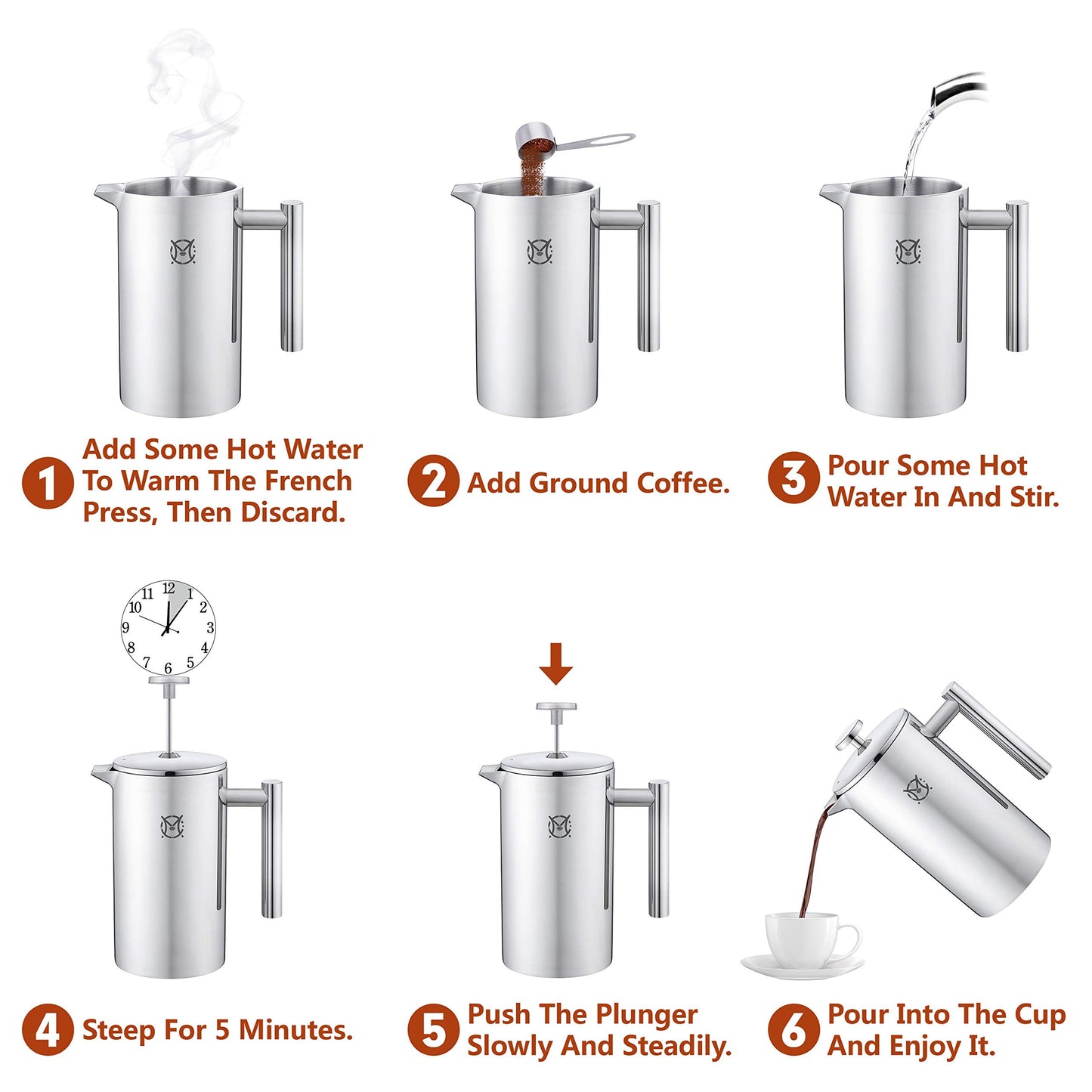 MAGICAFÉ French Press Coffee Maker – 2 Cups Small Stainless Steel Coffee Maker Double Walled French Press 750ML/24OZ