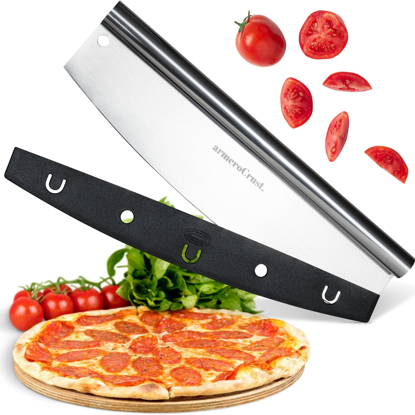 armeroCrust 13.8 Inch Pizza Cutter Rocker Blade - Easy Slicing - Premium Finish Pizza Slicer with Time Saving Pizza Cutter Rocker Design