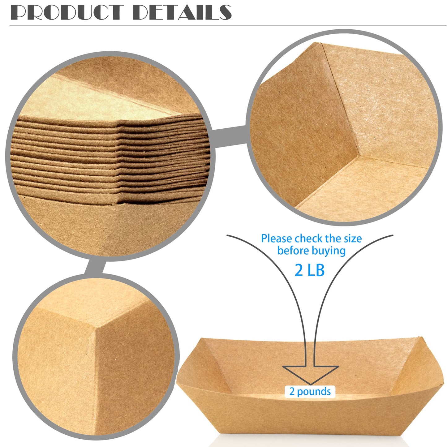 MotBach 100 Pack 2lb Paper Food Trays, Heavy-Duty Paper Food Boat Disposable Serving Basket Tray for French Fries Nachos Snack Hot Dog Taco BBQ Popcorn Party Picnic Wedding Party (Brown)