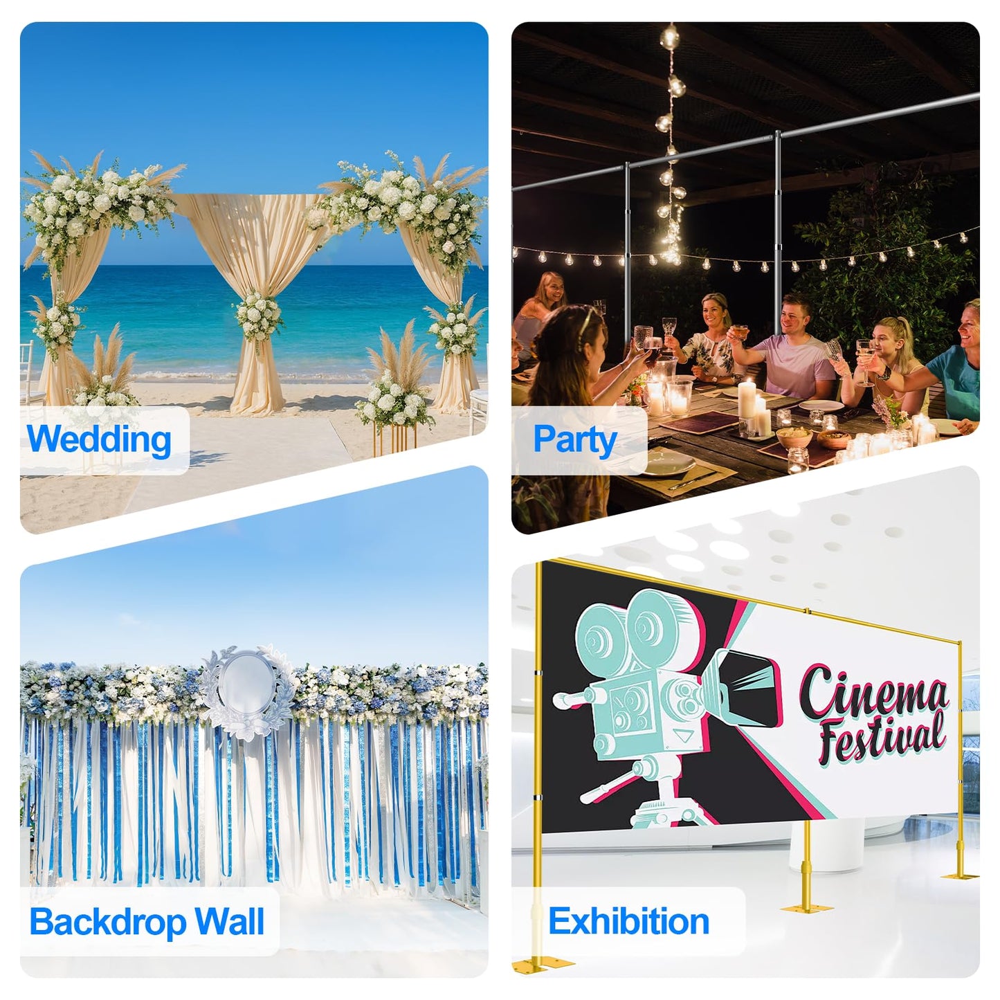 GLOSHOOTING Heavy Duty Backdrop Stand 10x20ft, Pipe and Drape Backdrop Stand Kit, Adjustable Metal Frame, Background Stand Backdrop for Wedding Birthday Party Decorations-Black