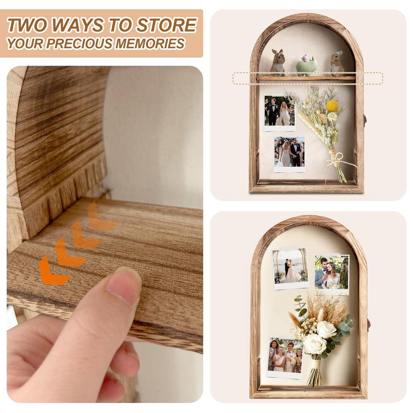 Shadow Box Frame 10x16, Natural Wood Display Case with Linen Back, Deep Picture Frame for Photos, Keepsakes, Flowers, Medals, Memorabilia, DIY Crafts, Wedding or Pet Memory Box Wall & Table Decor