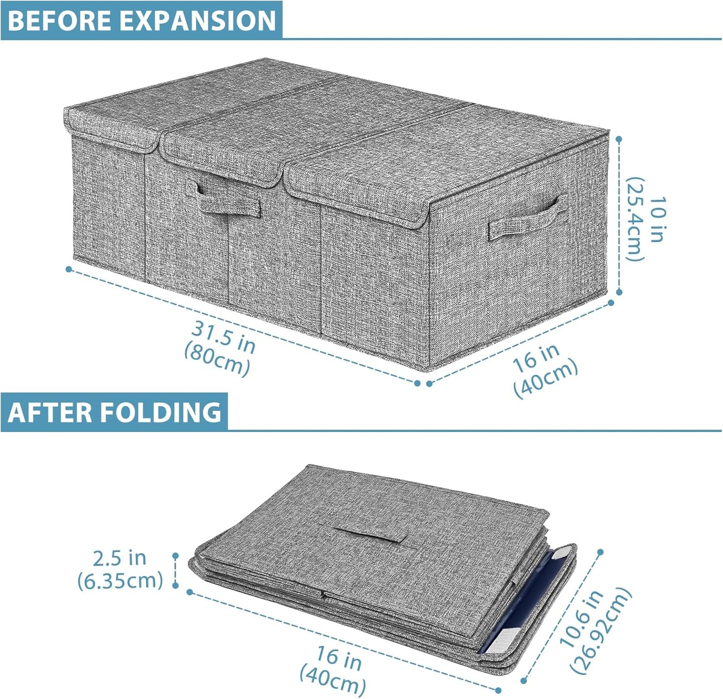 Deep Under Bed Storage Container, 10" Tall Height Underbed Box Bin with Lids, Large Basket for Bedroom, 2 Pack