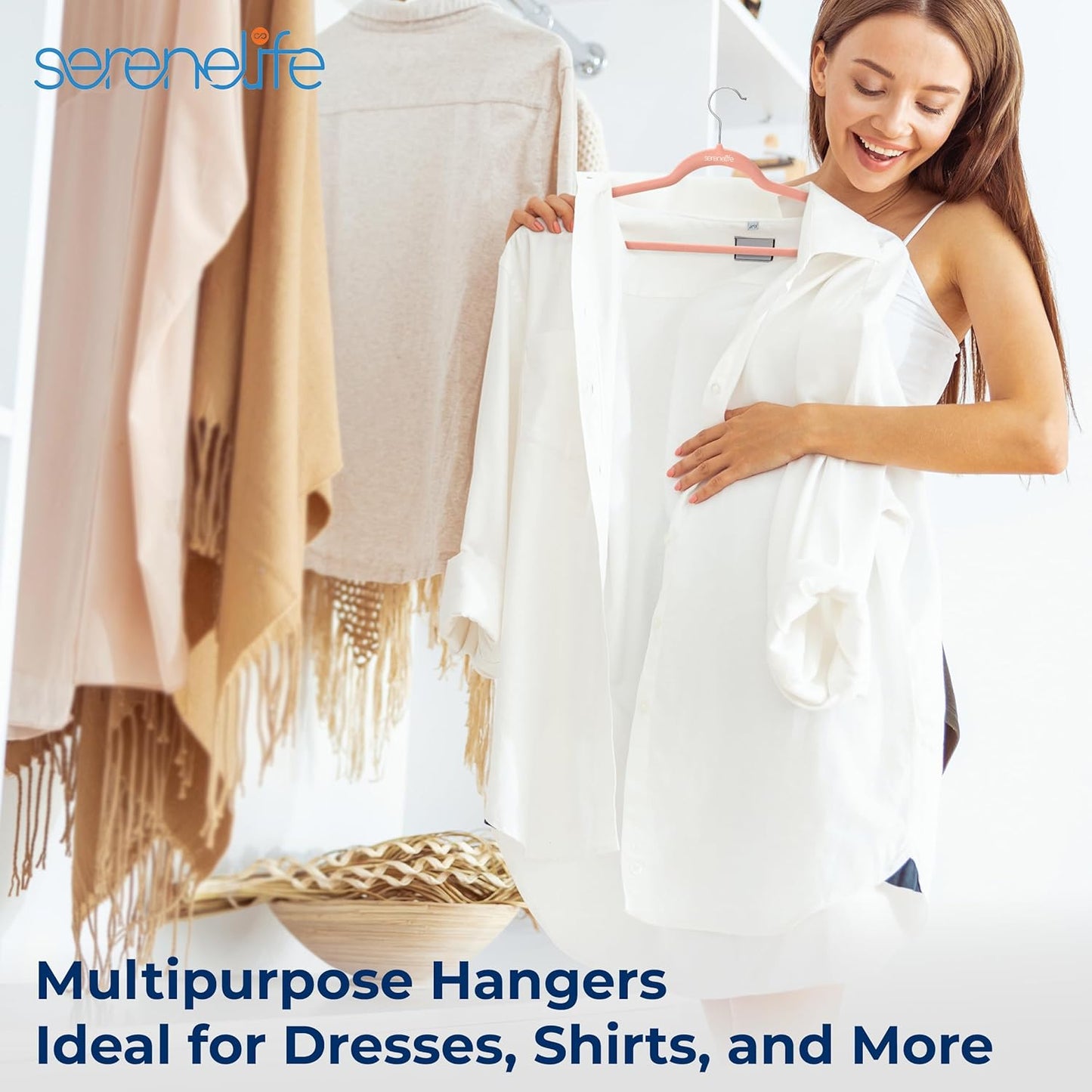 SereneLife Velvet Hangers - Non-Slip Felt Design with 360° Swivel Hook - Ultra-Thin & Space-Saving for Shirts, Sweaters, Kids Clothes & More