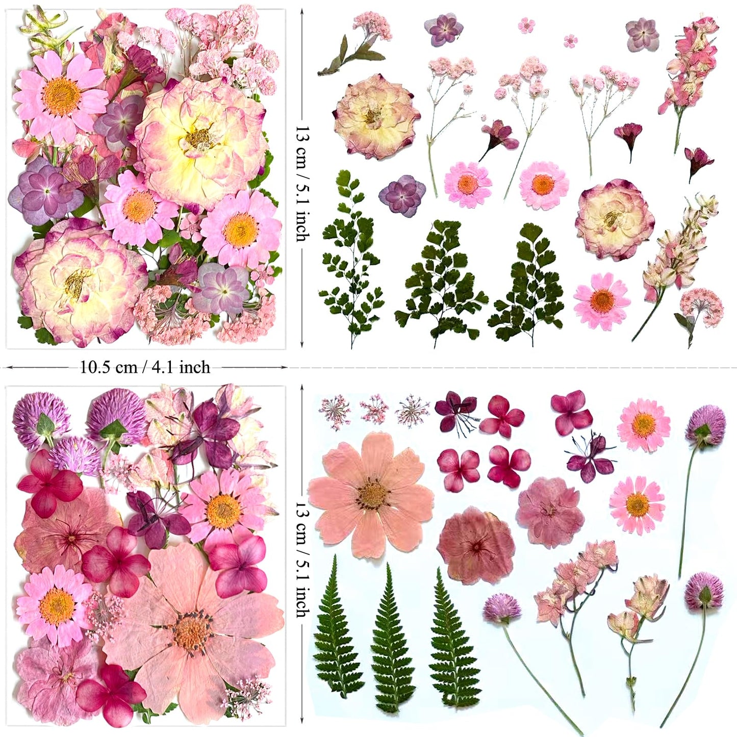 LUCISKY 132Pcs Pink Pressed Dried Flowers and Butterfly for Resin Molds, Real Natural Bulk Dry Floral Leaves Stickers for DIY Art Crafts, Jewelry, Candle, Soap Crafts Making