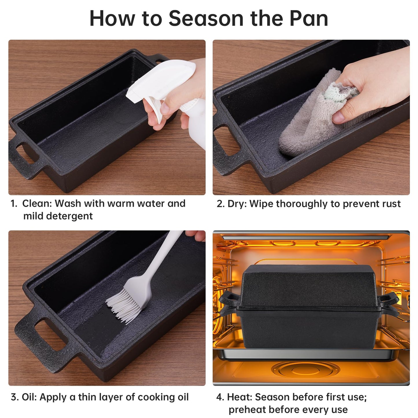 NiHome Cast Iron Bread Pan Set with Lid, 2 Loaf Pans + 2 Silicone Mats + Bread Lame, Heavy-Duty Cast Iron for Even Heat & Crisp Crust, Dual-Pan Design for Covered or Open Baking, Dishwasher-Safe Mats