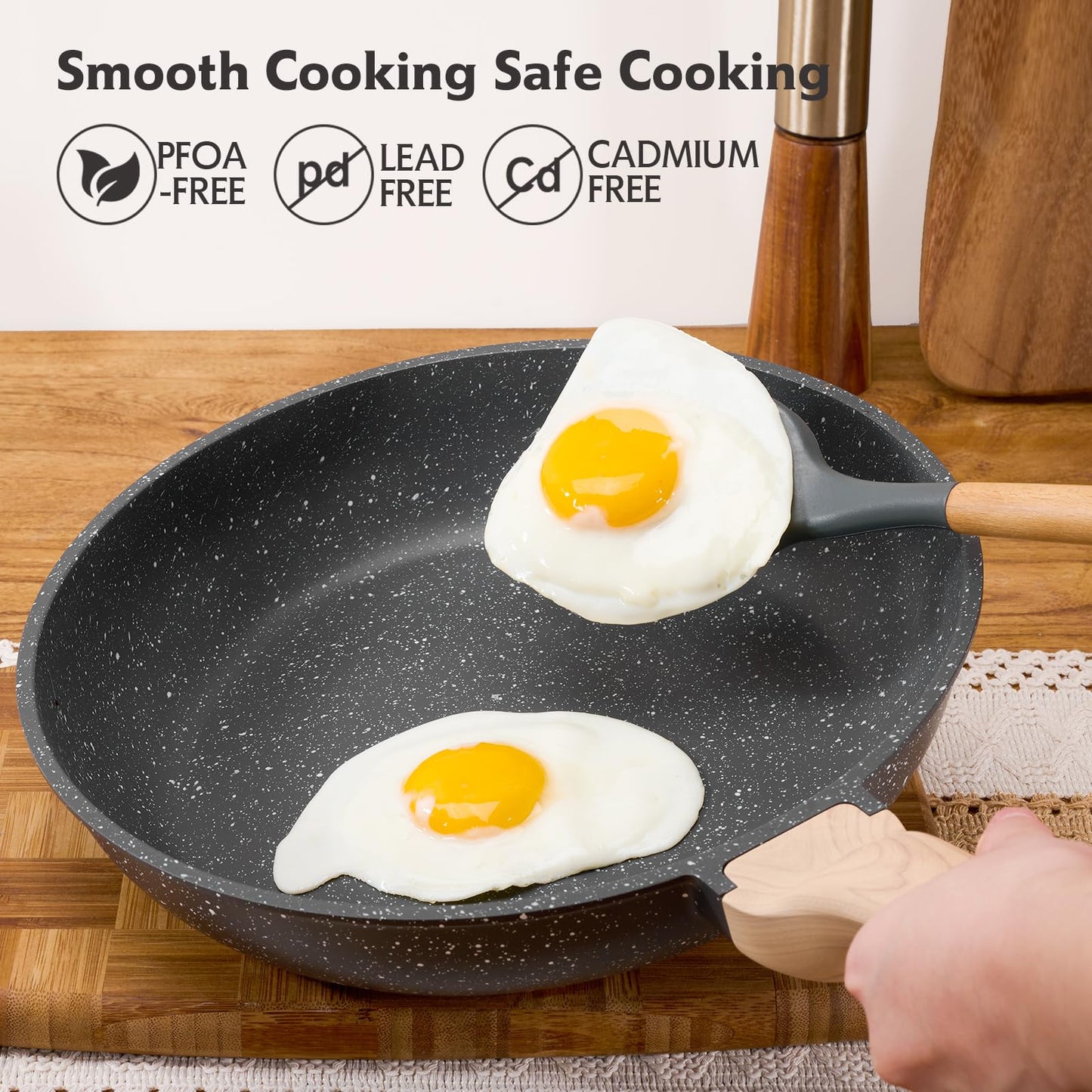 Roomena 8 inch Nonstick Frying Pan Skillet, Non Stick Granite Fry Pans, Omelette Pan, Egg Frying Pan with Heat-Resistant Handle, Requires Installation, PFOA Free Chef's Pan, Induction Compatible