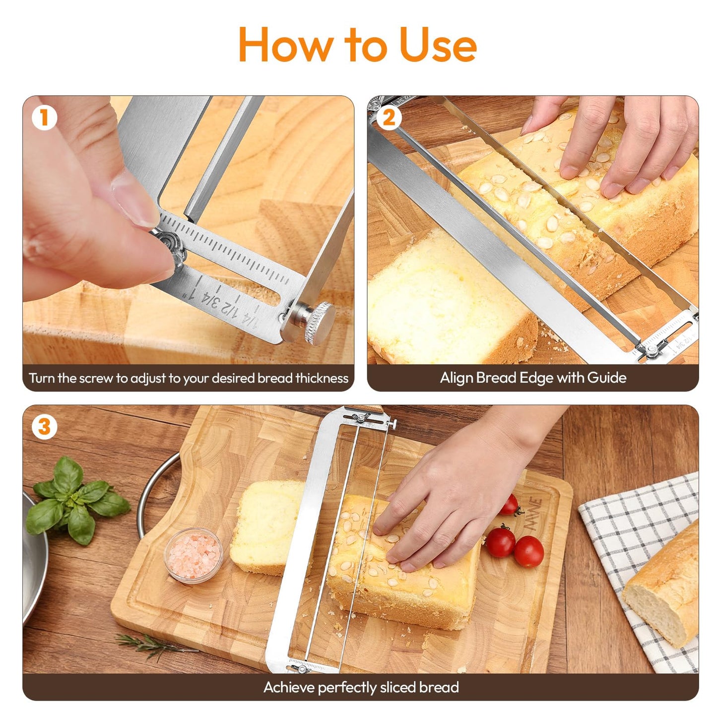 LACRTOPE Adjustable Bread Slicer for Homemade Bread - Sourdough Bread Knife with Precision Thickness Guide & Serrated Stainless Blade, Manual Bow Bread Cutter for Bagels & Baguettes, Ideal Baker Gift