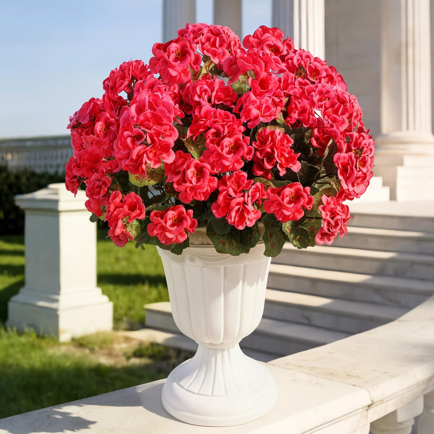 Apexion Artificial Geranium Flowers for Outdoors, 6 pcs Silk Geraniums Fake Flowers UV Resistant Faux Plants for Front Door Garden Porch Planter Decoration (Hotpink)