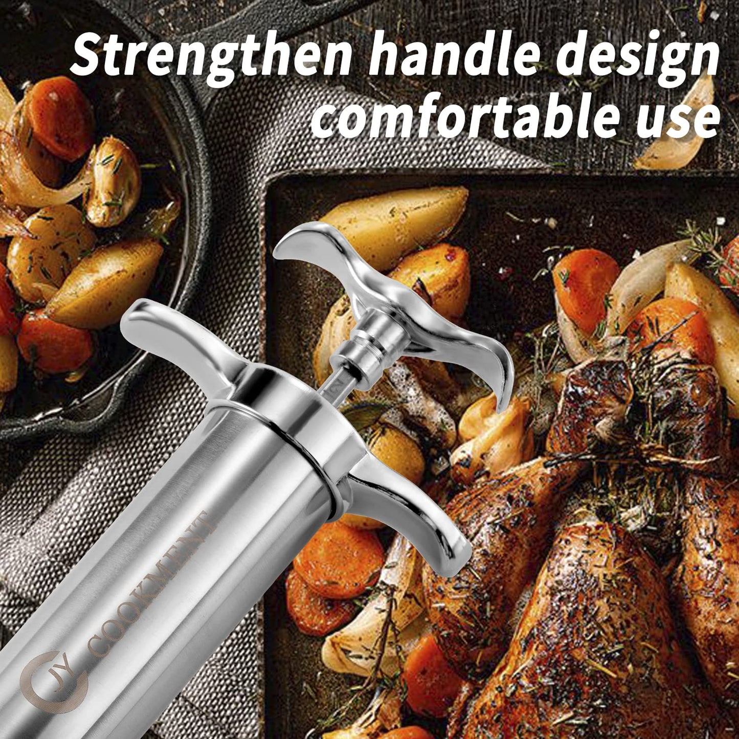 Meat Injector Syringe 2-oz Marinade Flavor Barrel 304 Stainless Steel with 3 Marinade Needles, Travel Case for BBQ Grill Smoker, Turkey, Brisket, Paper Instruction and E-book Included by JY COOKMENT