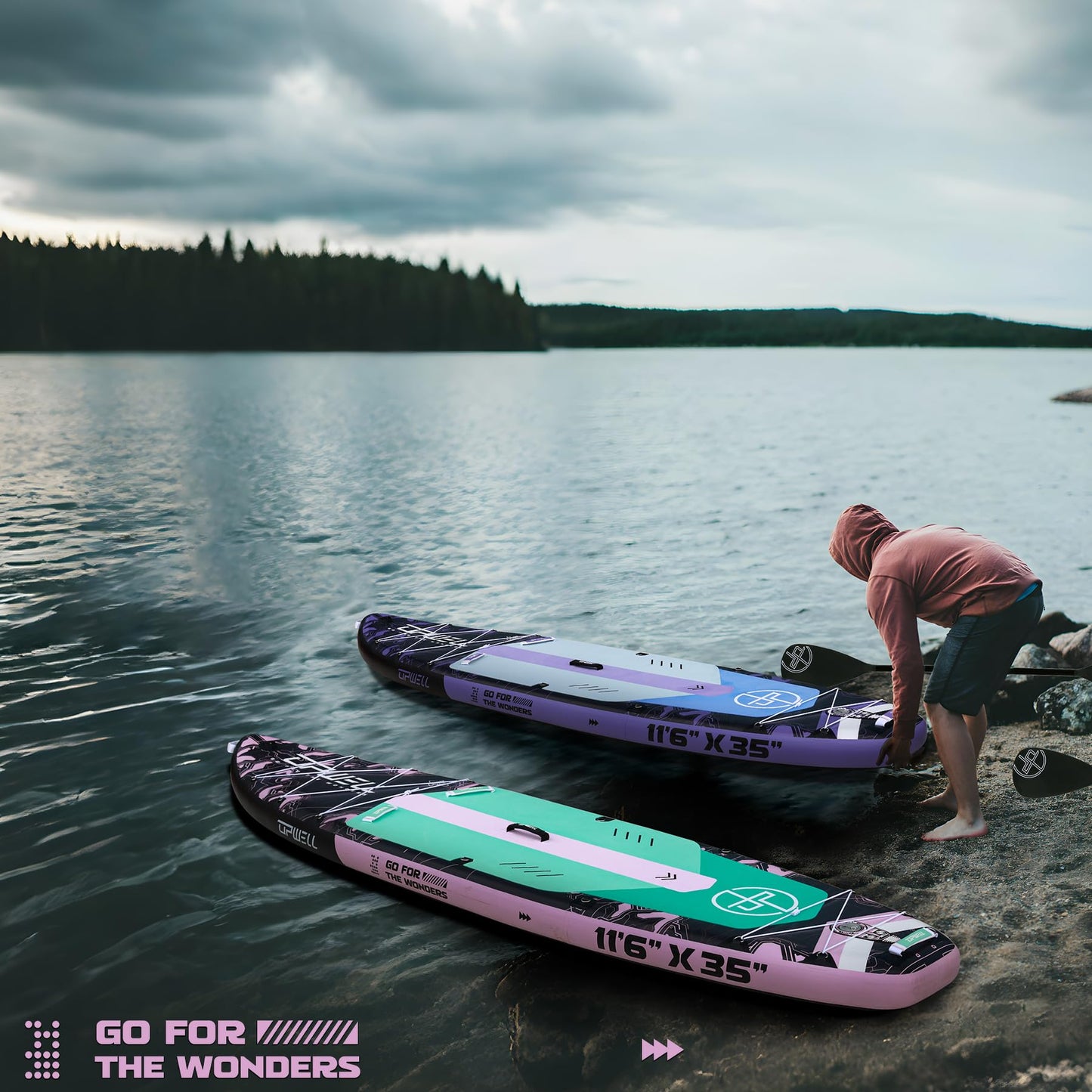 UPWELL 11'6"×35" Extra Wide Inflatable Paddle Board, Stand Up Paddle Board, Sup Paddle Boards for Adults, Mech Pink
