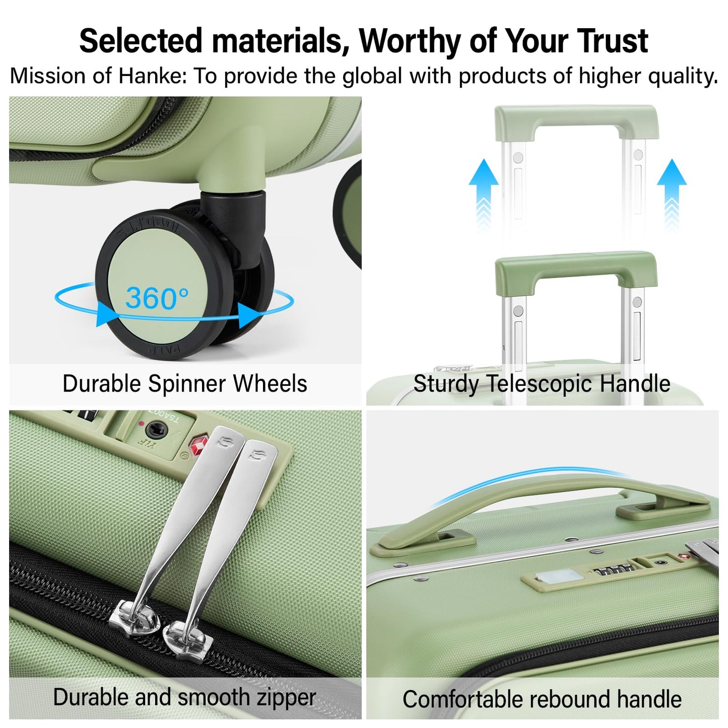 Hanke 28 Inch Checked Luggage with Cup Holder and USB Ports, Top Opening Hard Shell Suitcase with Wheels, Aluminum Frame Large Trunk Luggage with Foldable Divider & TSA Lock for Travel, Bamboo Green