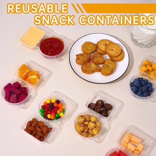 Fracurs Snack Containers 25PCS Reusable Snack Containers with Lids, Snackle Box Container Portion Control, Double Compartment Snacks Containers for Travel On to Go Sauce Snack Pack Containers for Kids