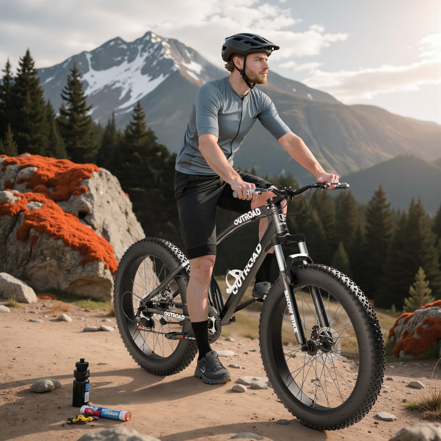 Incbruce 26 Inch Fat Tire Mountain Bike, High Carbon Steel Frame, 21 Speed MTB with Dual Disc Brakes for Men/Women/Adults (Black)