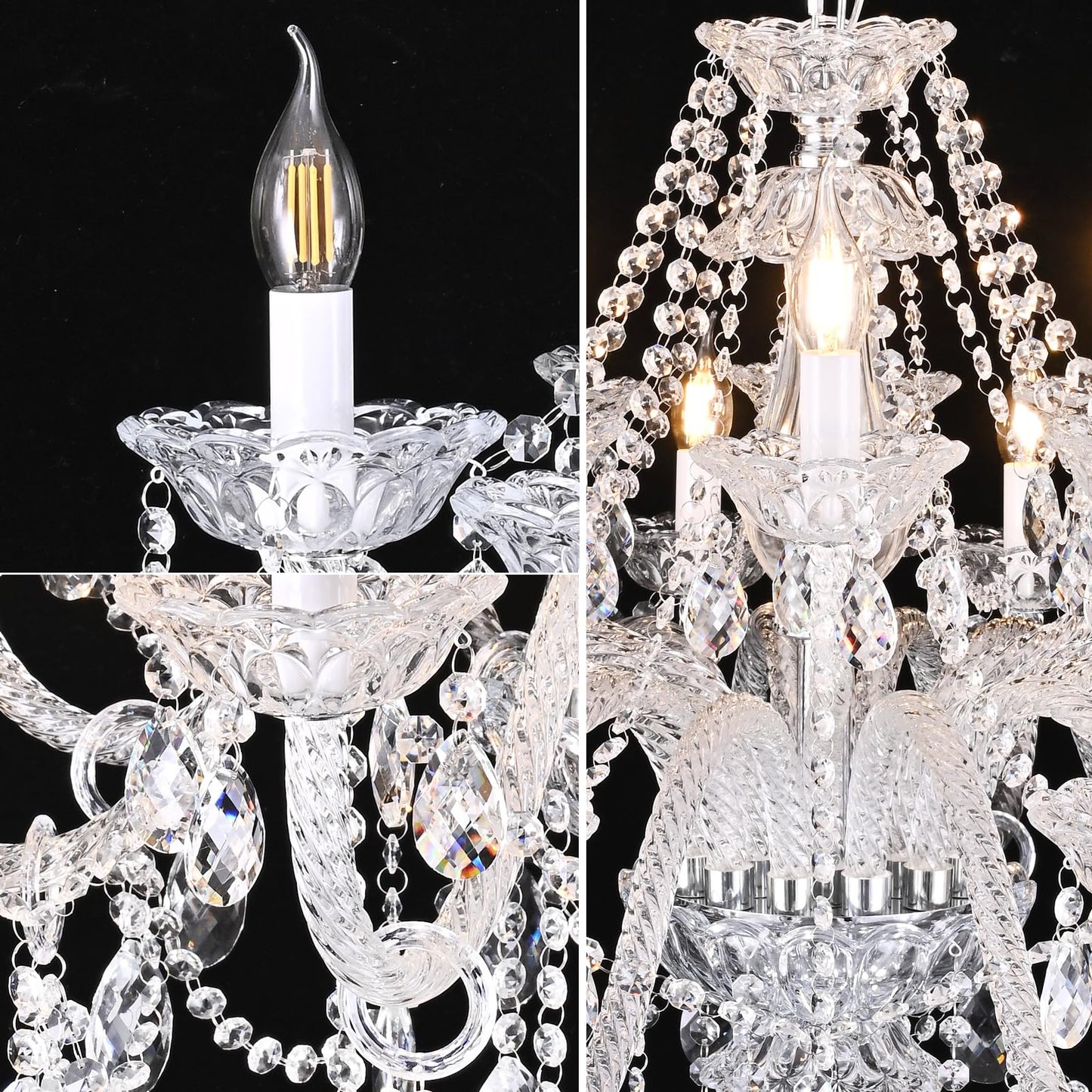 Uboxin 18-Light Double Layer Crystal Chandelier Transparent Modern Ceiling Pendant Light with K9 Crystal for Living Room Dining Room Bedroom Kitchen (Clear 18)