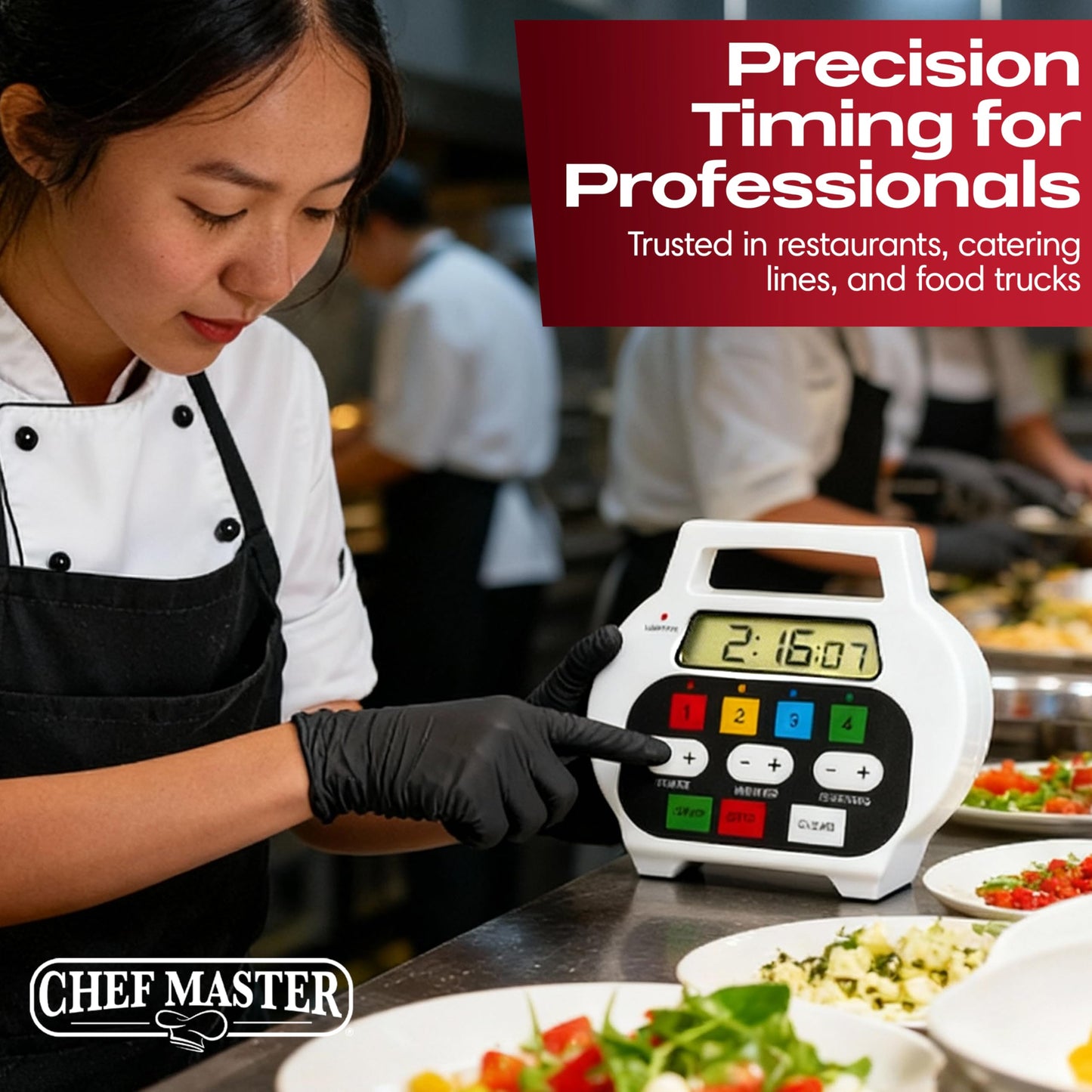 Chef Master 4-Channel Digital Kitchen Timer – Timer for Cooking, Baking & Grilling – LED Display Clock with Independent Countdown Functions for Food Preparation, Roasting, & Tracking - 90218