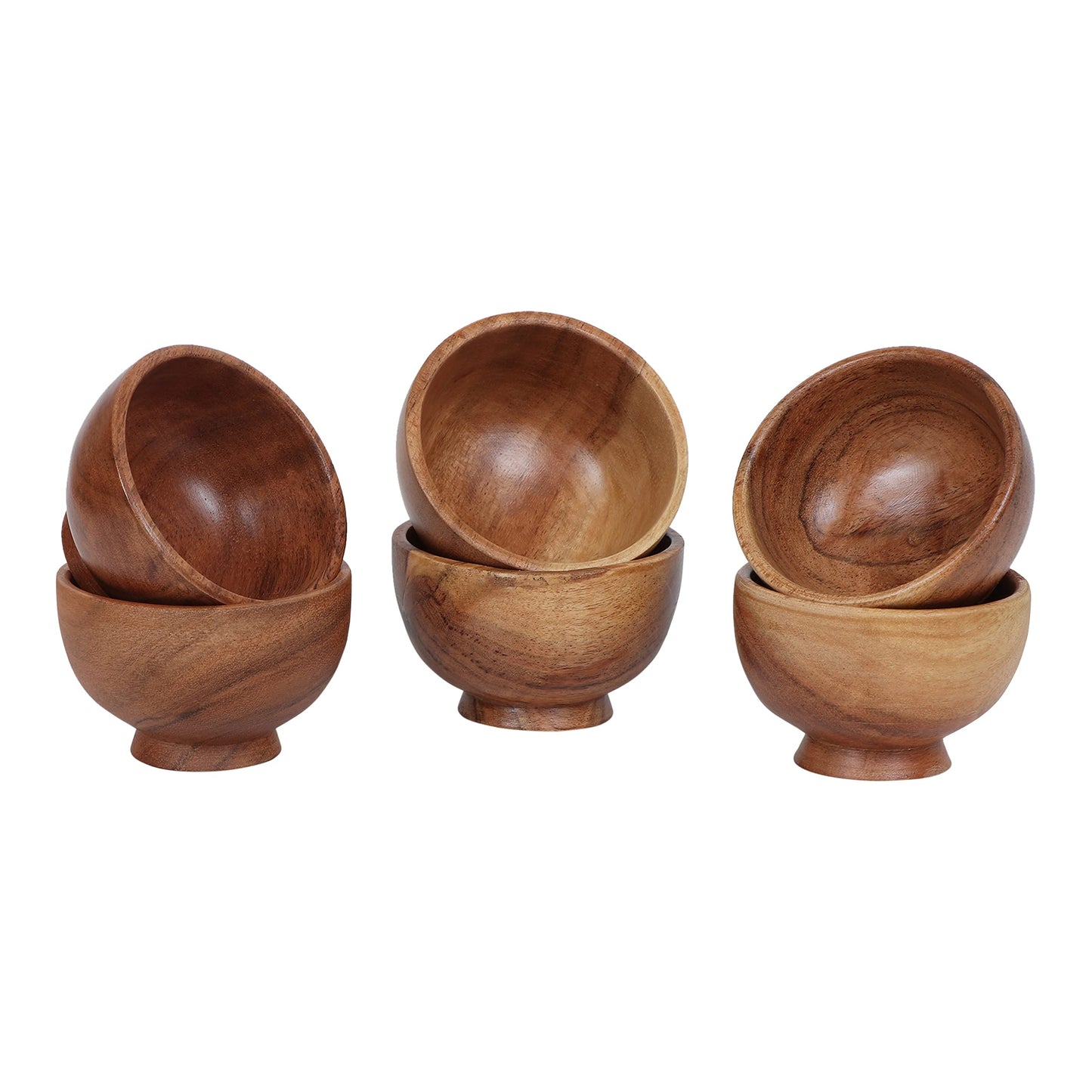 LAVAUX DESIGNS Set of 6 Acacia wood small bowls, 4 fl oz 3.2 * 2 inches | Hand carved small dipping bowls for sauce, salsa. Little bowls for ingredient prep, spices | Charcuterie boards accessories