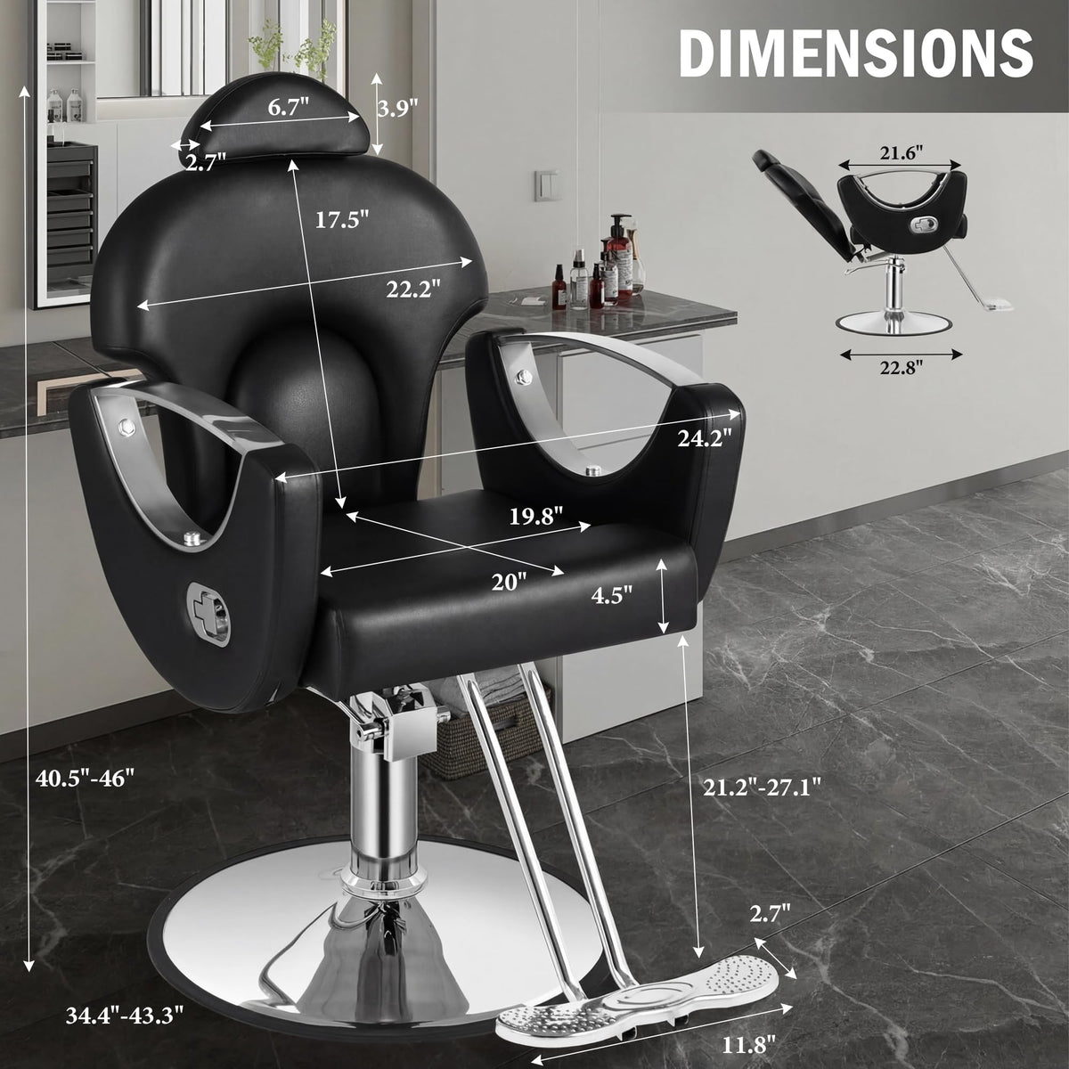 Tythical Salon Chair for Hair Stylist, Reclining Barber Salon Chair with Heavy Duty Hydraulic Pump, 360 Swivel Styling Braiding Hairdresser Chairs for Home Barbershop, Black Sliver
