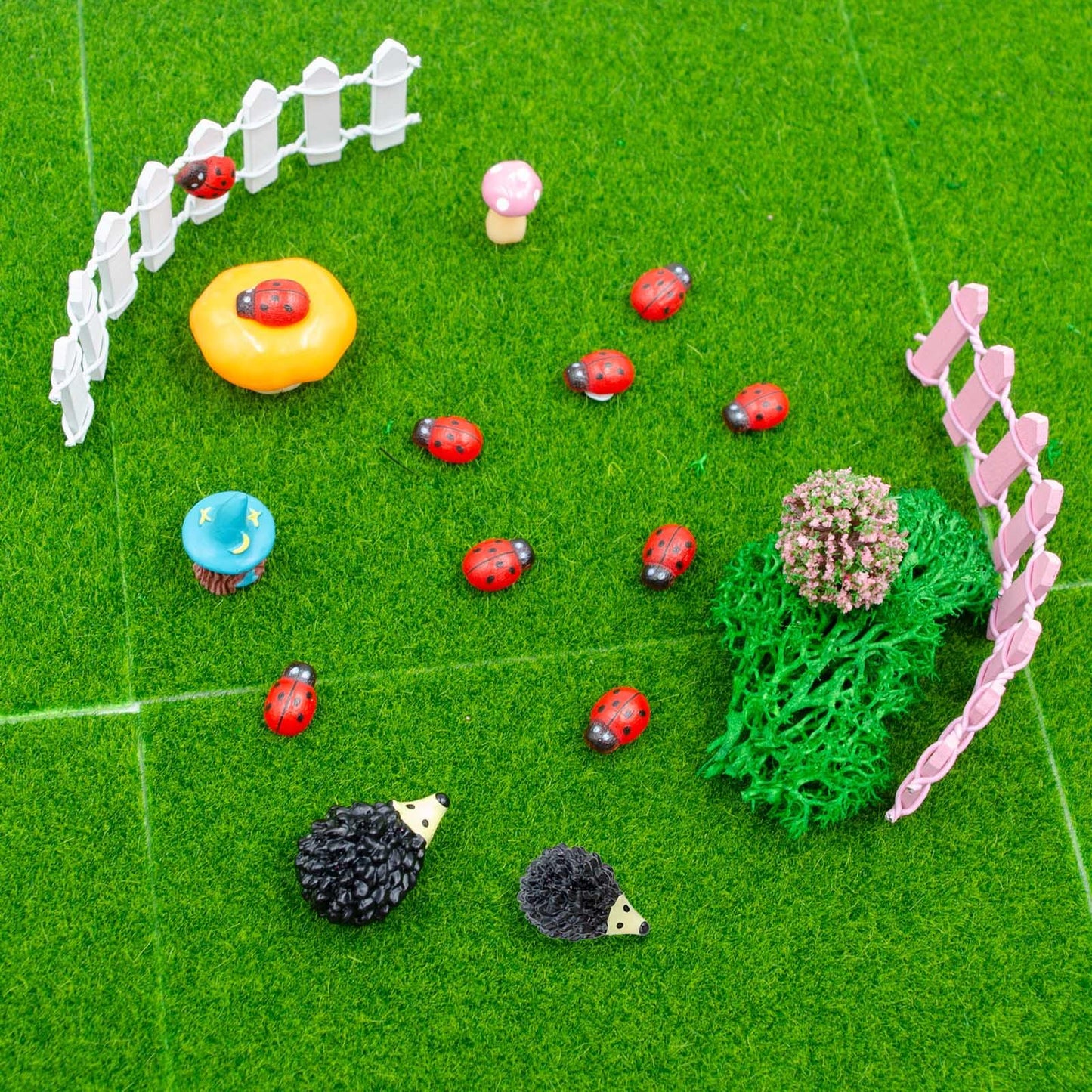 MinrzPet Fairy Garden Kit, 25 Pack, Fake Grass Mat and Miniatures Figurines Set, Fairy Garden Accessories, Micro Landscape Ornaments, DIY Mini House Decor