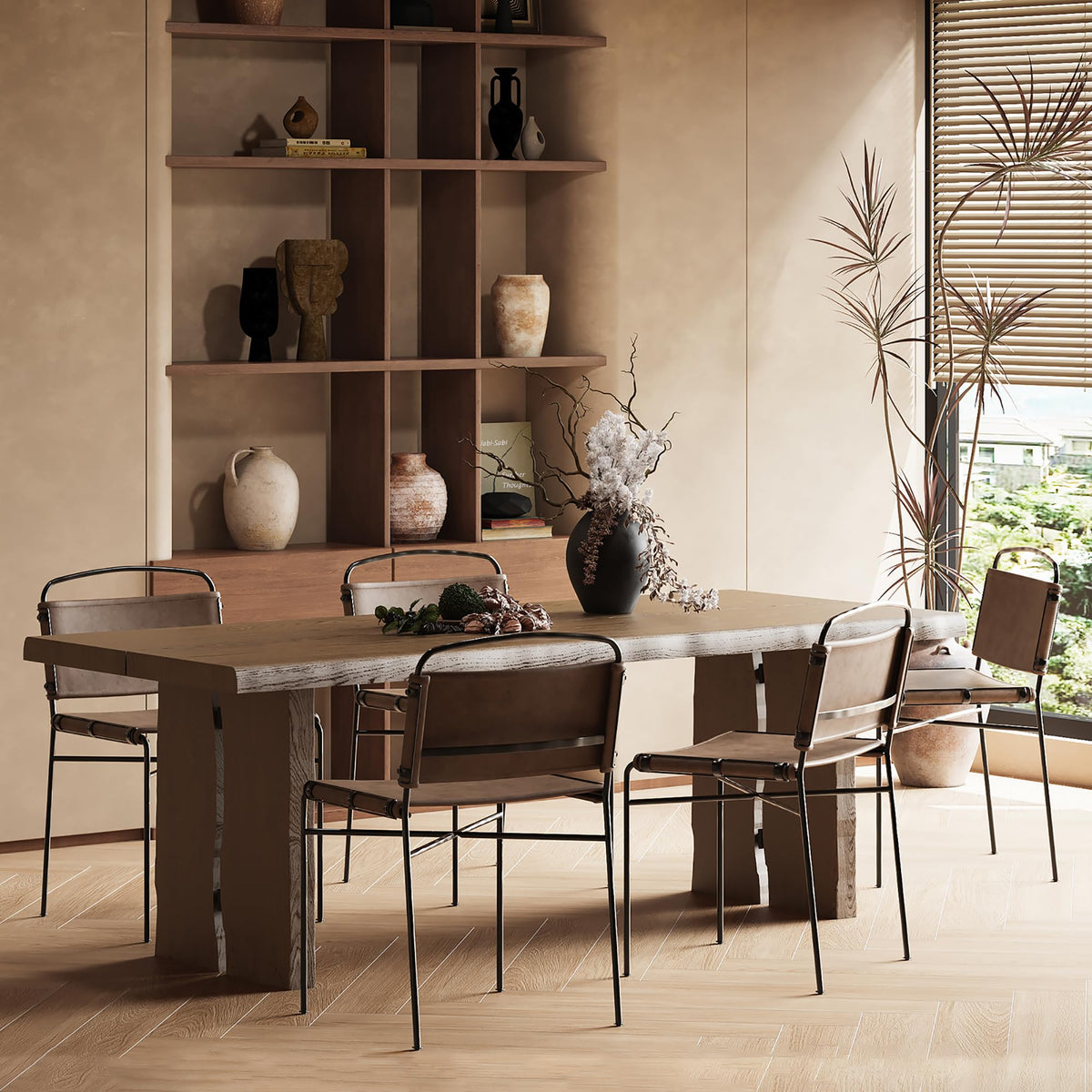 CY SISTERS Mid-Century Modern Dining Chairs Set of 2, Brown PU Faux Leather Dining Chair Armless Dining Room Chairs with Black Metal Legs, High-End Stylish Kitchen Restaurant Dining Chairs