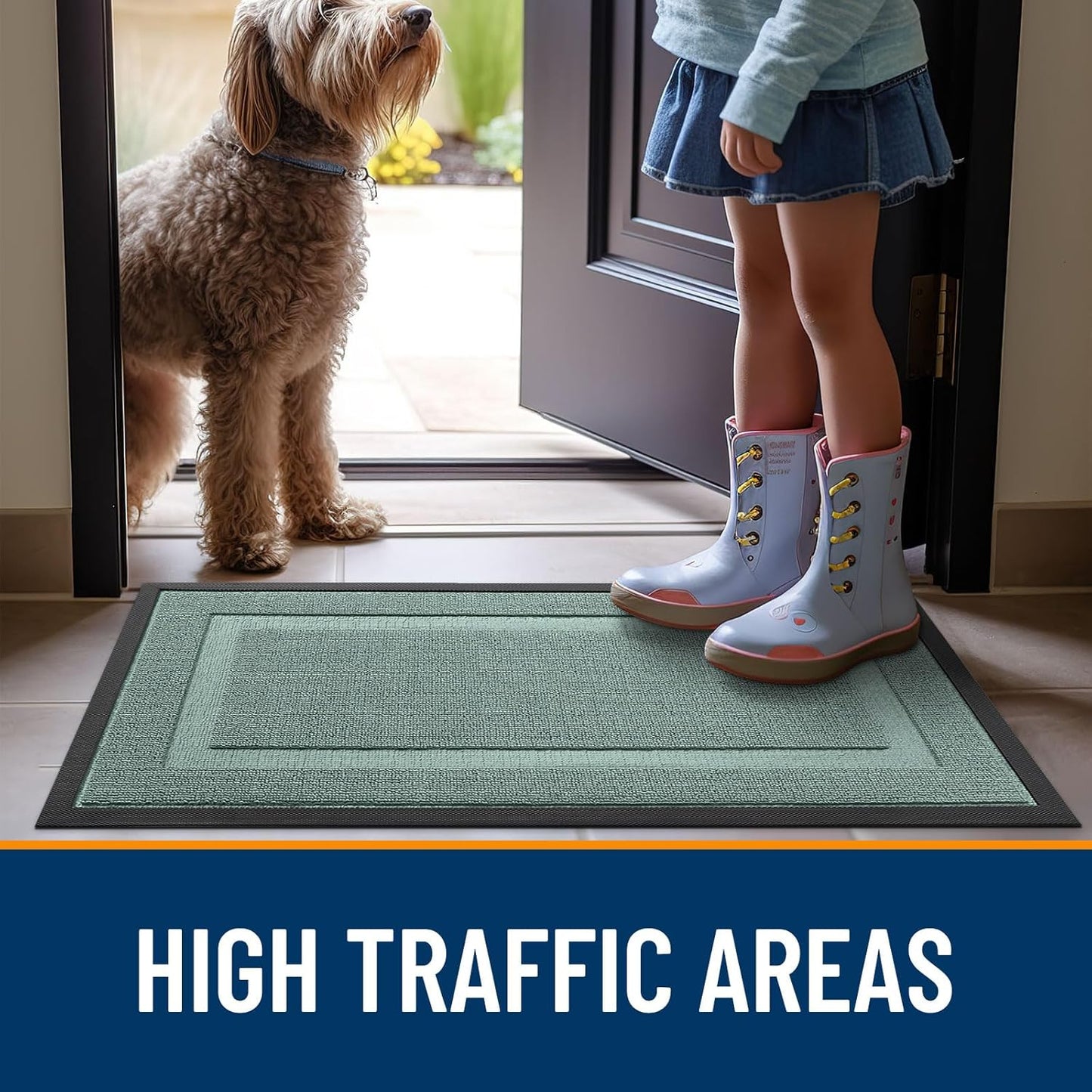 OLANLY Waterproof Front Door Mat - All-Season Indoor/Outdoor Doormat | Sturdy Natural Rubber, 59x23, Grayish Green