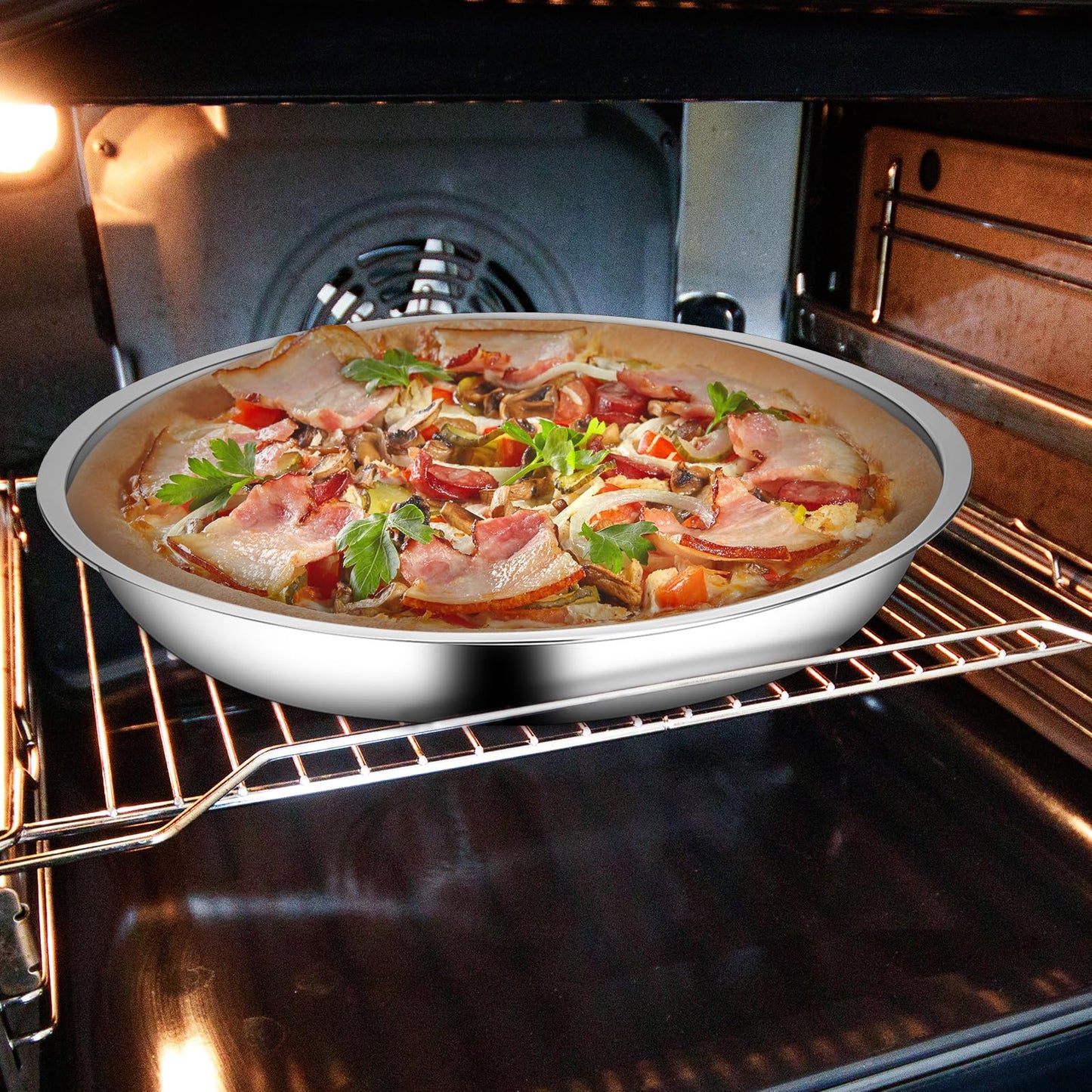 Vin Beauty 4 Pack 13 Inch Deep Dish Pizza Pan Stainless Steel Round Pizza Tray for Oven, Deep Dish Metal Stainless Steel Pie Pan Baking for Oven Cookie Cake, Dishwasher Safe